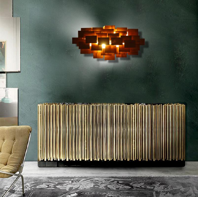 Large original midcentury, 1960s Brutalist wall-mounted sculpture turned lighting art sconces, made out a multitude of copper square plates intricately arranged to form a large losange alike shape, the model was the Staccato (which means in Italian