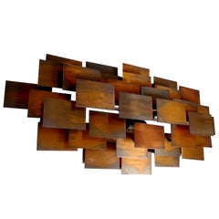 Large Midcentury Brutalist Cubist Copper Sculpture Sconce, Gio Ponti Era