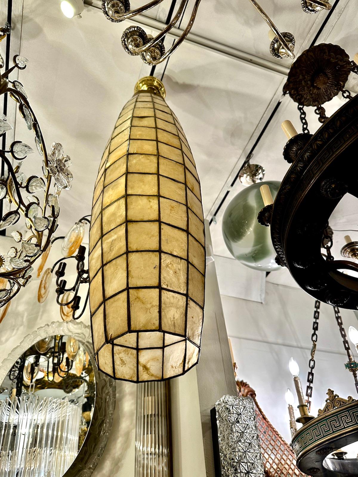 Large Midcentury Capiz Lantern In Good Condition For Sale In New York, NY
