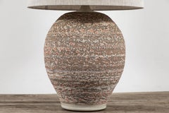 Large Midcentury Ceramic Mottled Dusty Pink Glazed Table Lamp with Lampshade