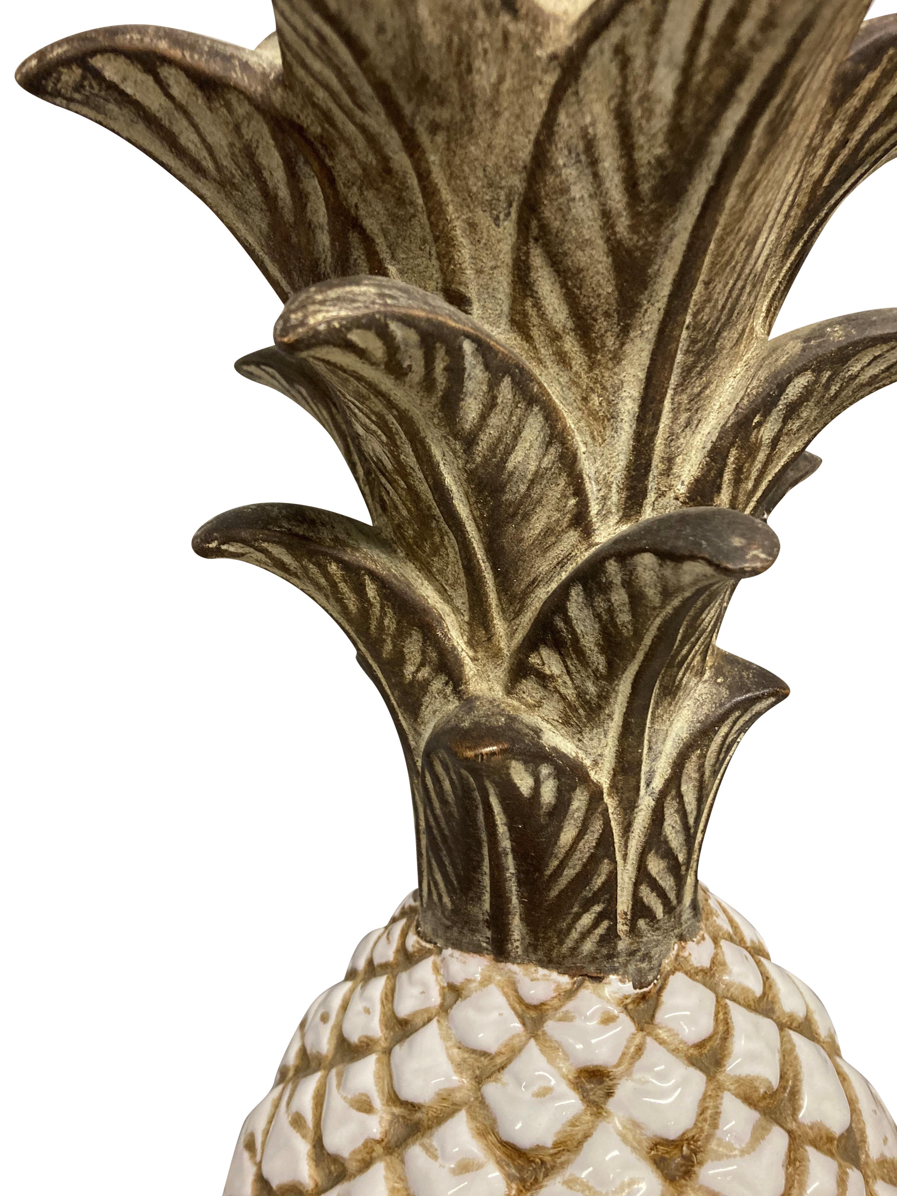 A large Italian Mid-Century ceramic lamp in the form of a pineapple.