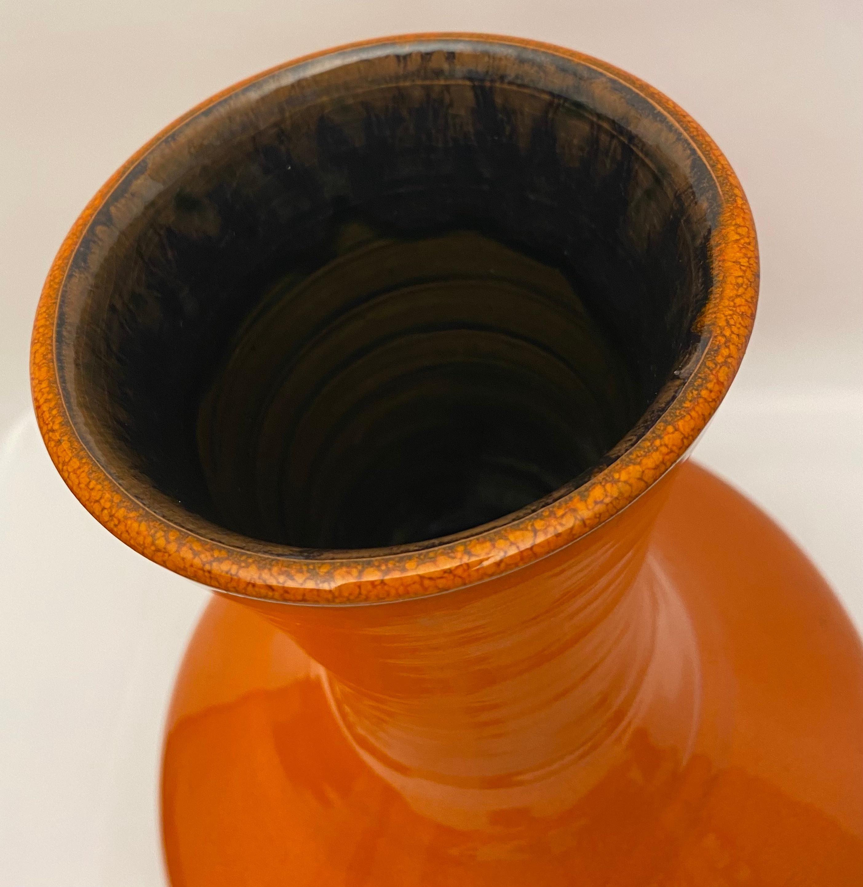 Mid-Century Modern Large Midcentury Ceramic Vase Orange Signed Ferre Sega Mizal For Sale