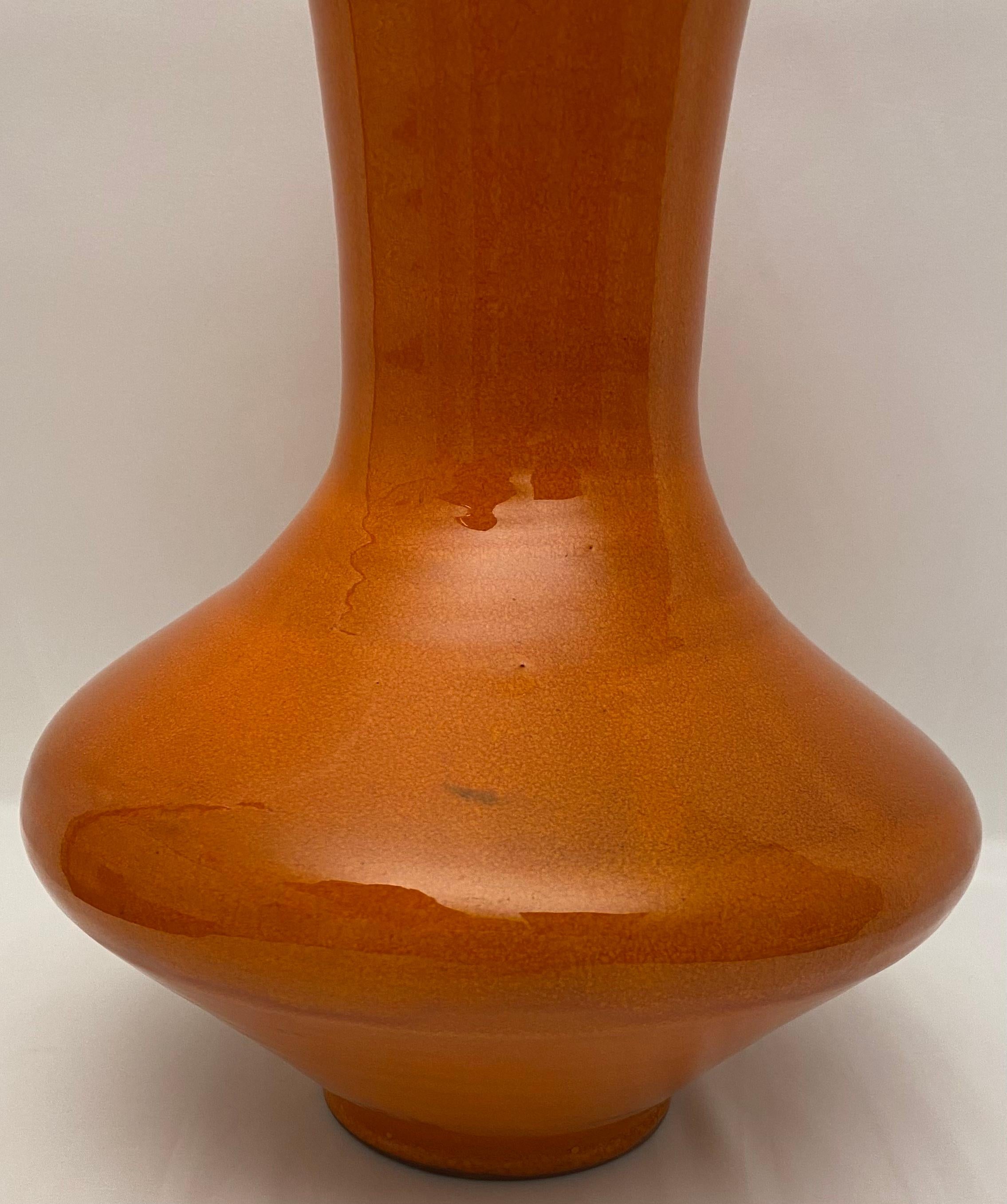 French Large Midcentury Ceramic Vase Orange Signed Ferre Sega Mizal For Sale