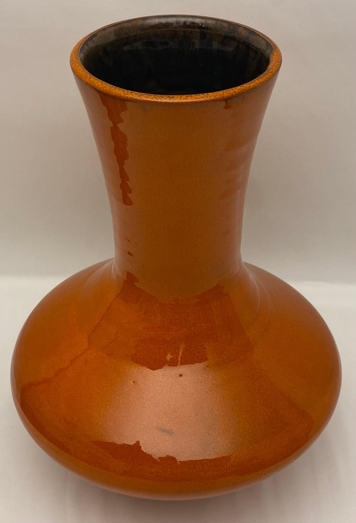 Glazed Large Midcentury Ceramic Vase Orange Signed Ferre Sega Mizal For Sale