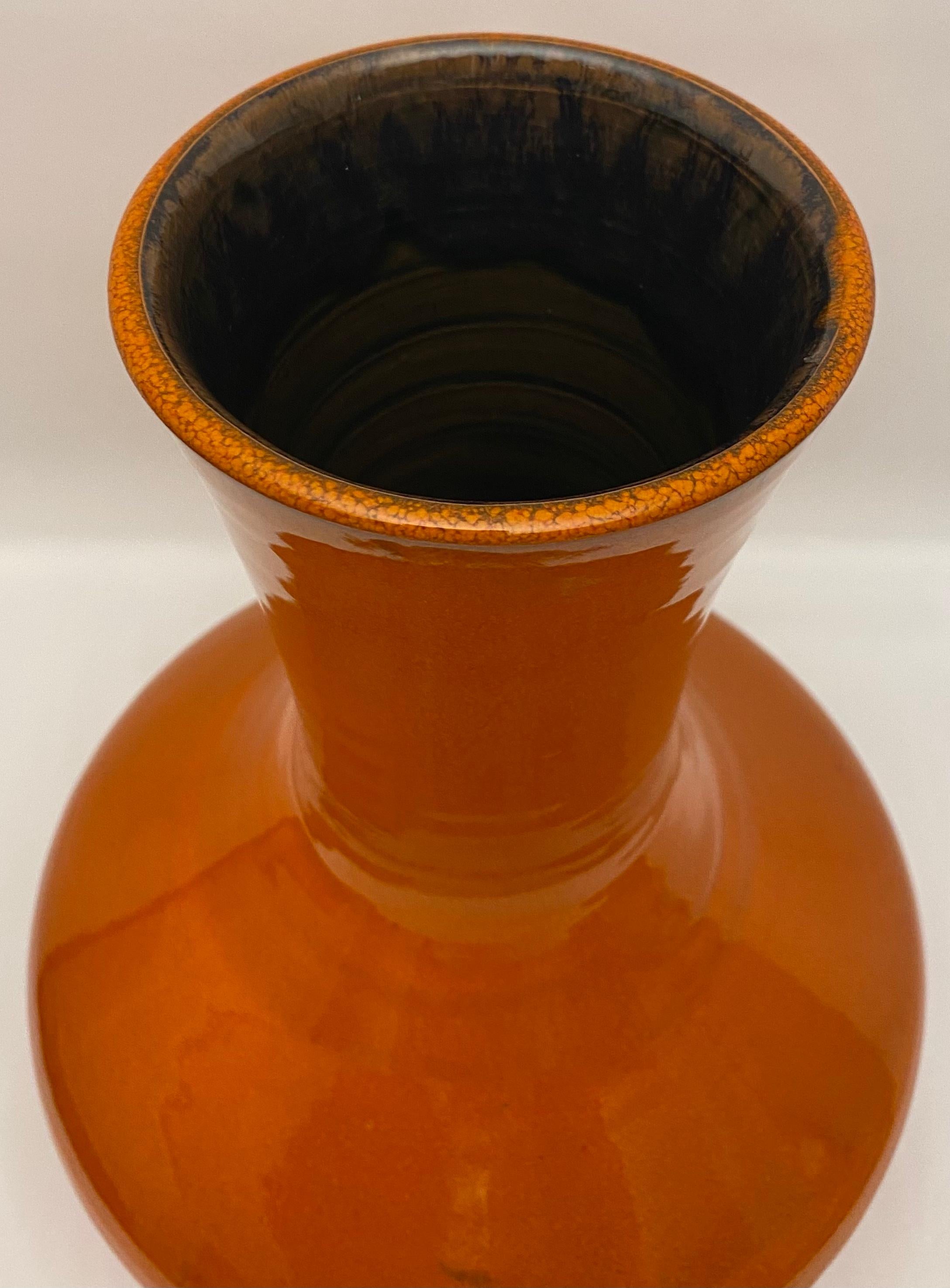 Large Midcentury Ceramic Vase Orange Signed Ferre Sega Mizal In Good Condition For Sale In Miami, FL