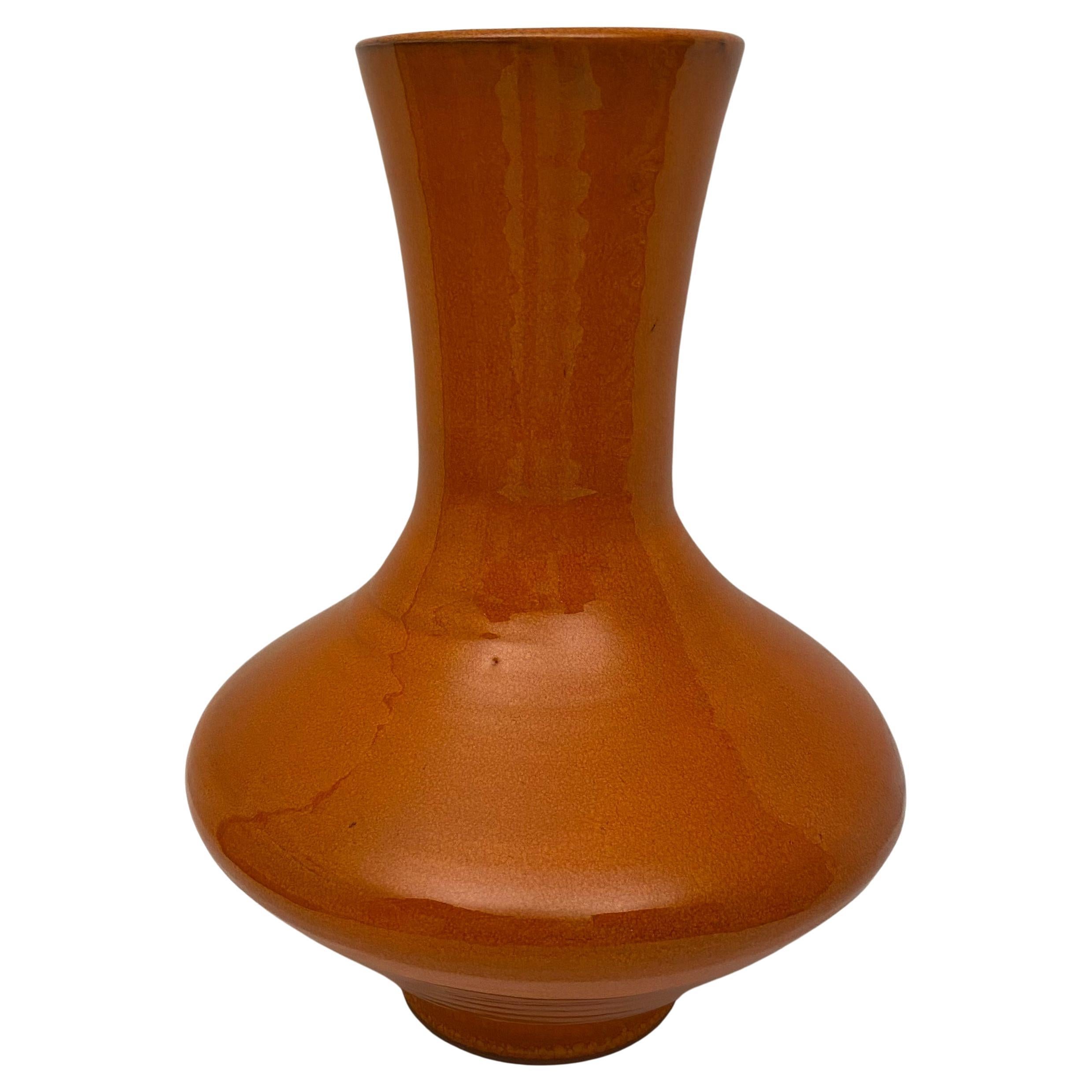 Large Midcentury Ceramic Vase Orange Signed Ferre Sega Mizal For Sale
