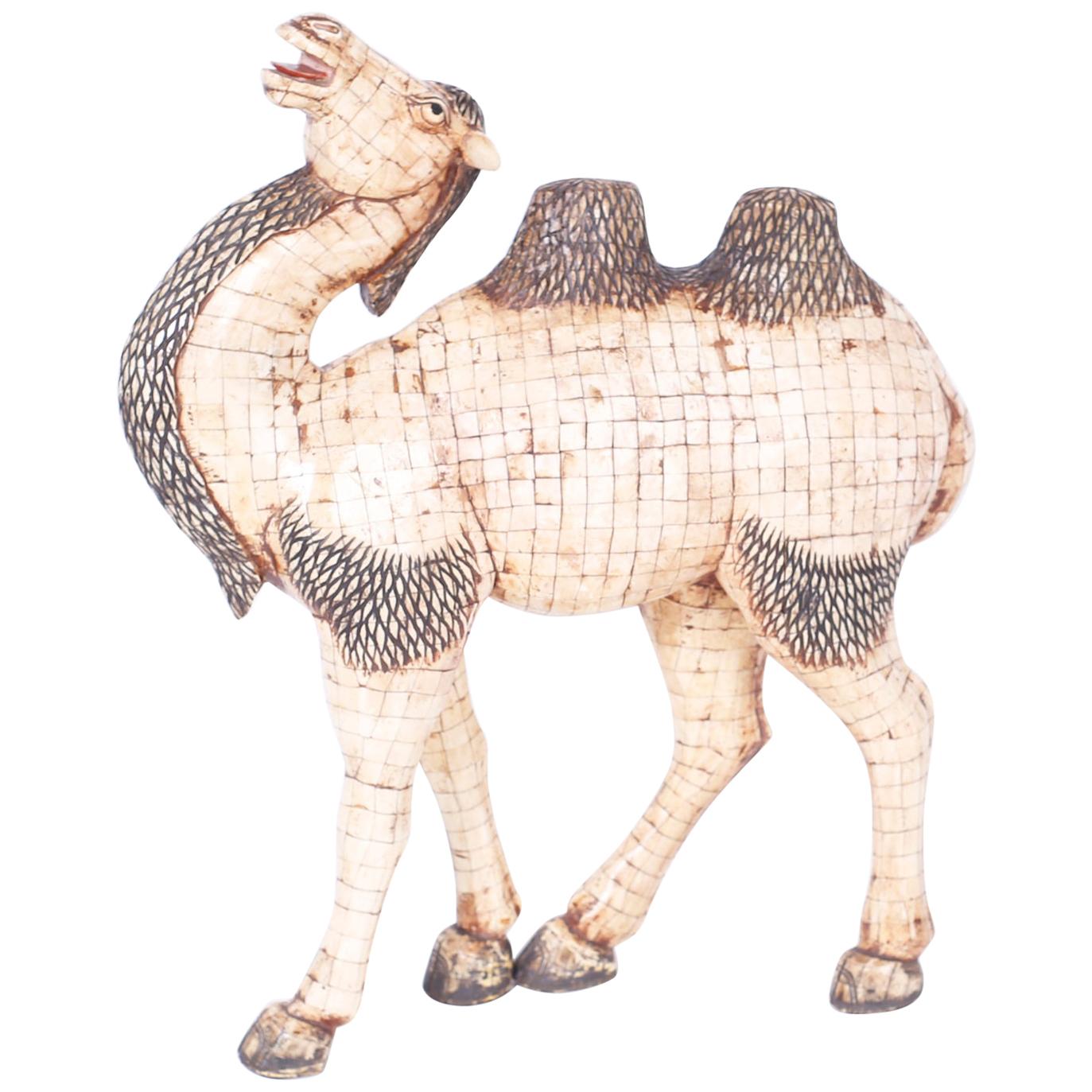 Large Midcentury Chinese Tessellated Bone Camel