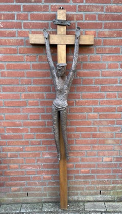 Unique and Large Crucifix with a Rare Size Hand Crafted Ceramic Corpus of Christ