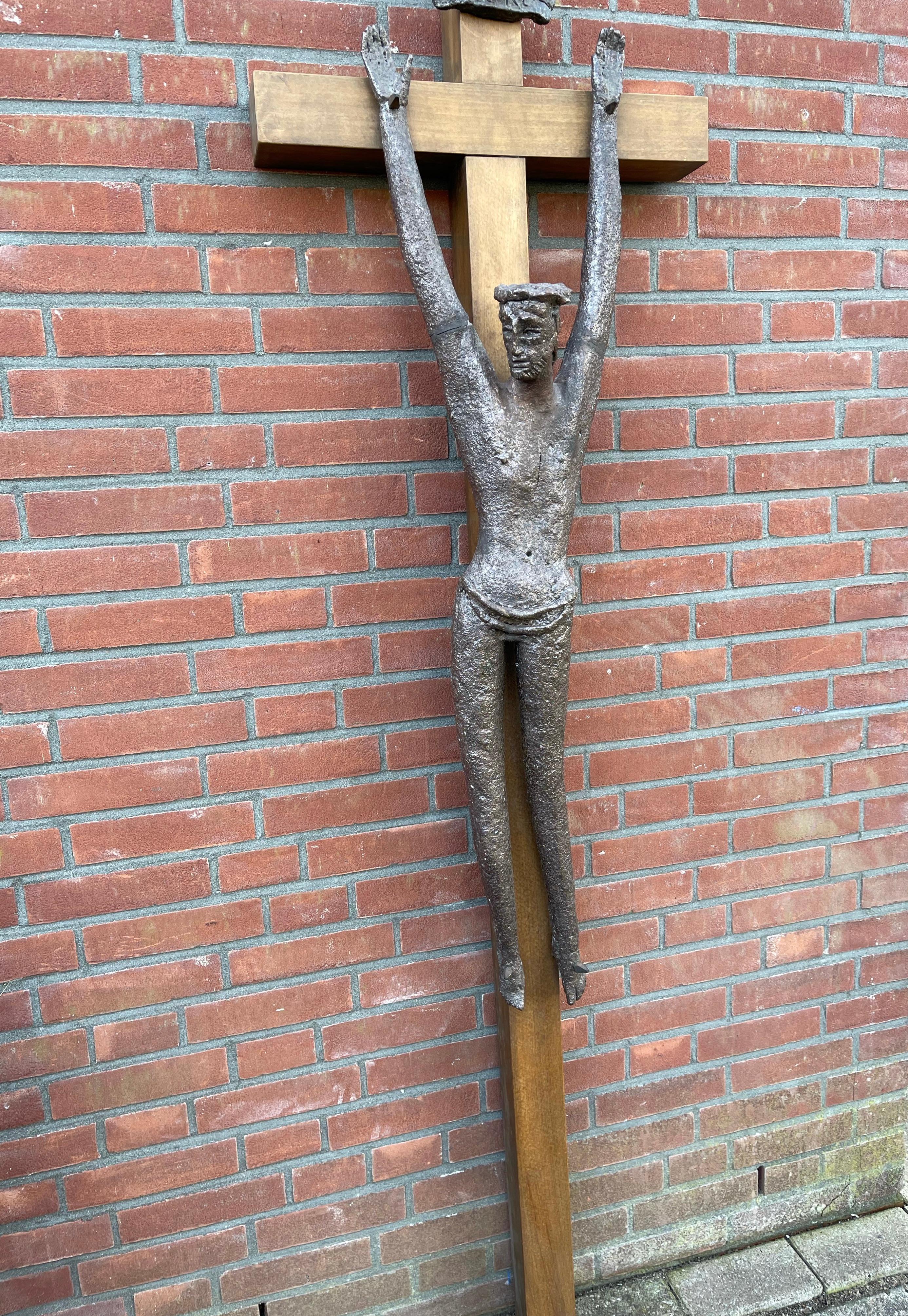 European Unique and Large Crucifix with a Rare Size Hand Crafted Ceramic Corpus of Christ For Sale