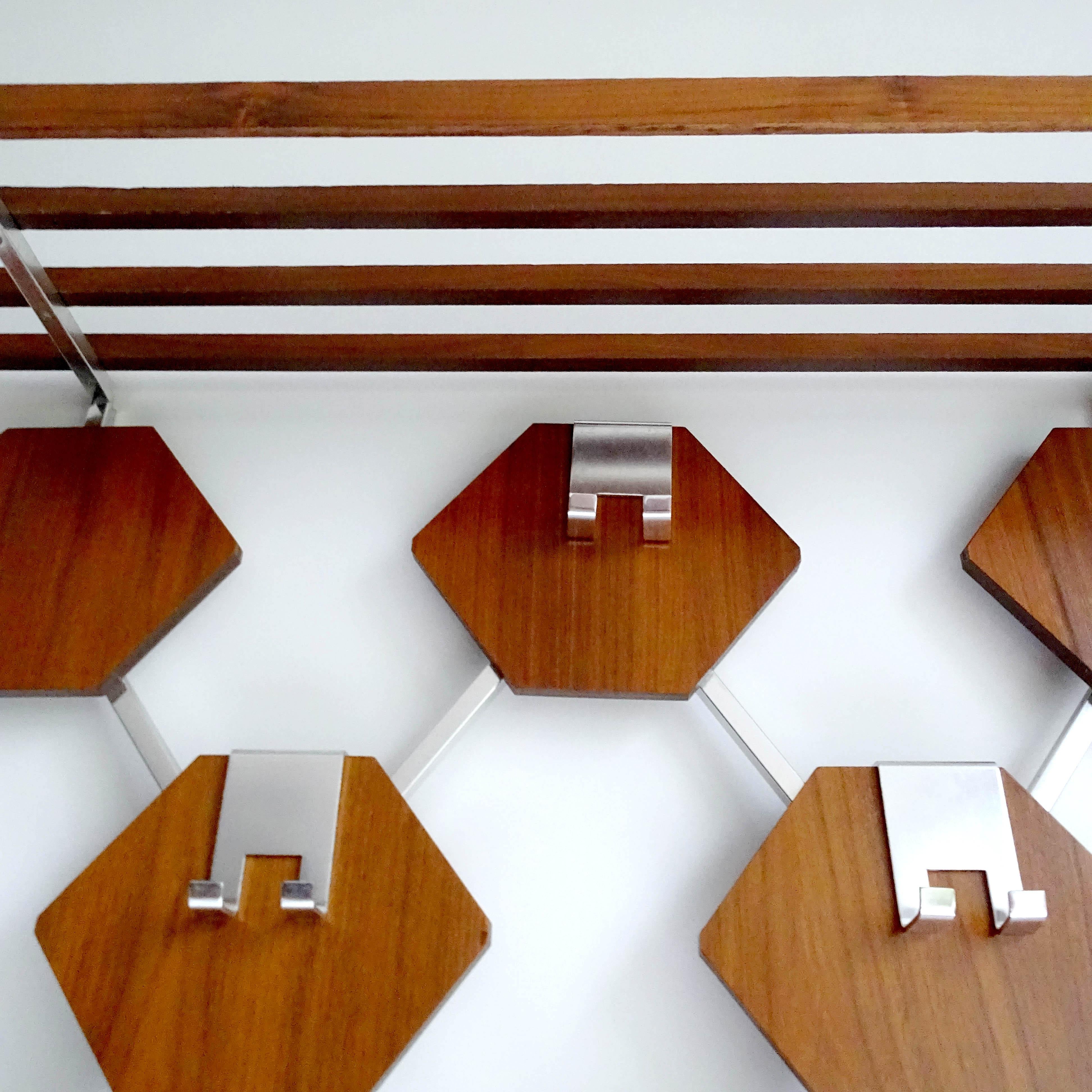 Large Midcentury Danish Modern Wall Mounted Teak Coat Rack, 1960s For Sale 4