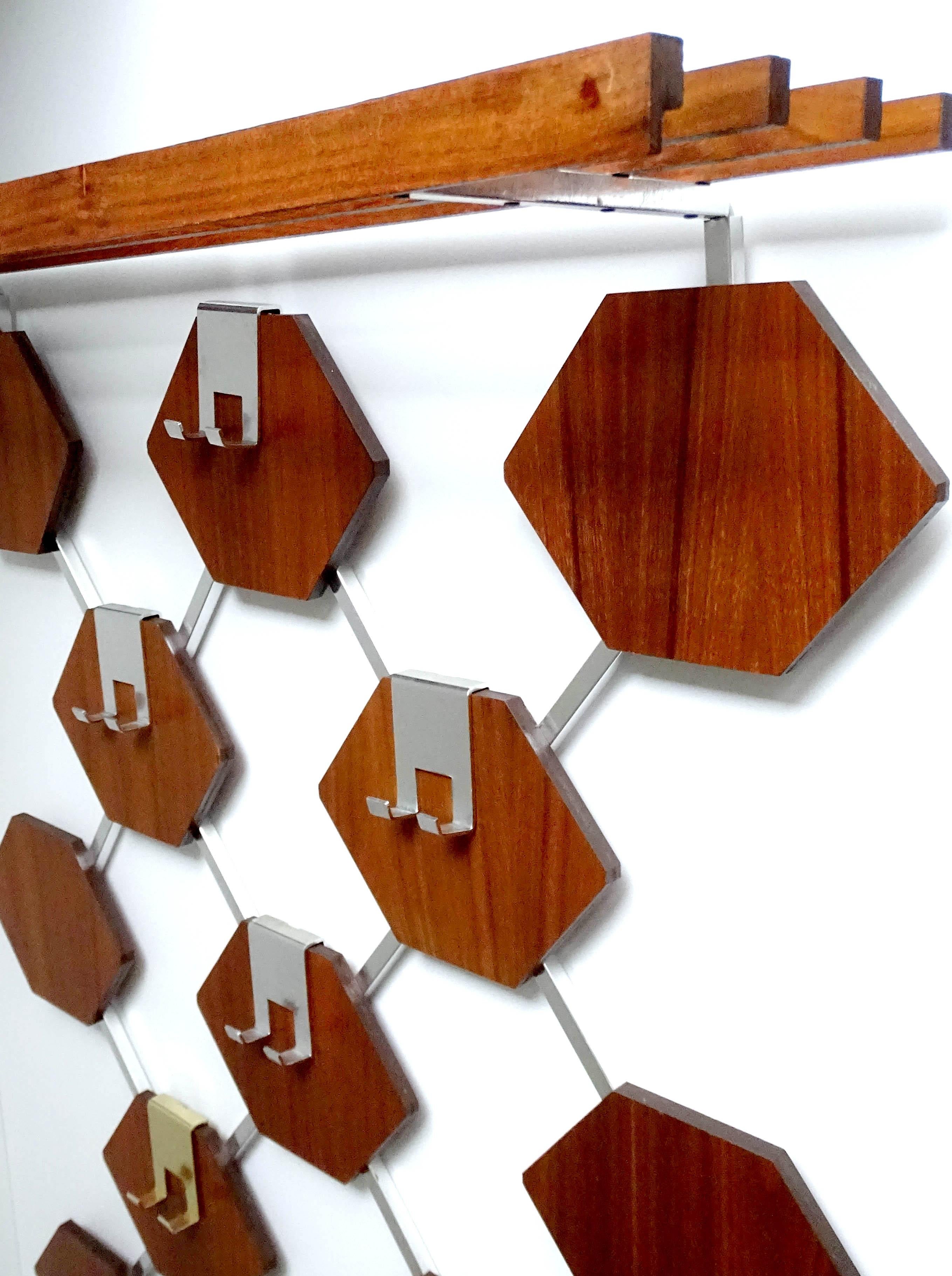 Large Midcentury Danish Modern Wall Mounted Teak Coat Rack, 1960s For Sale 5