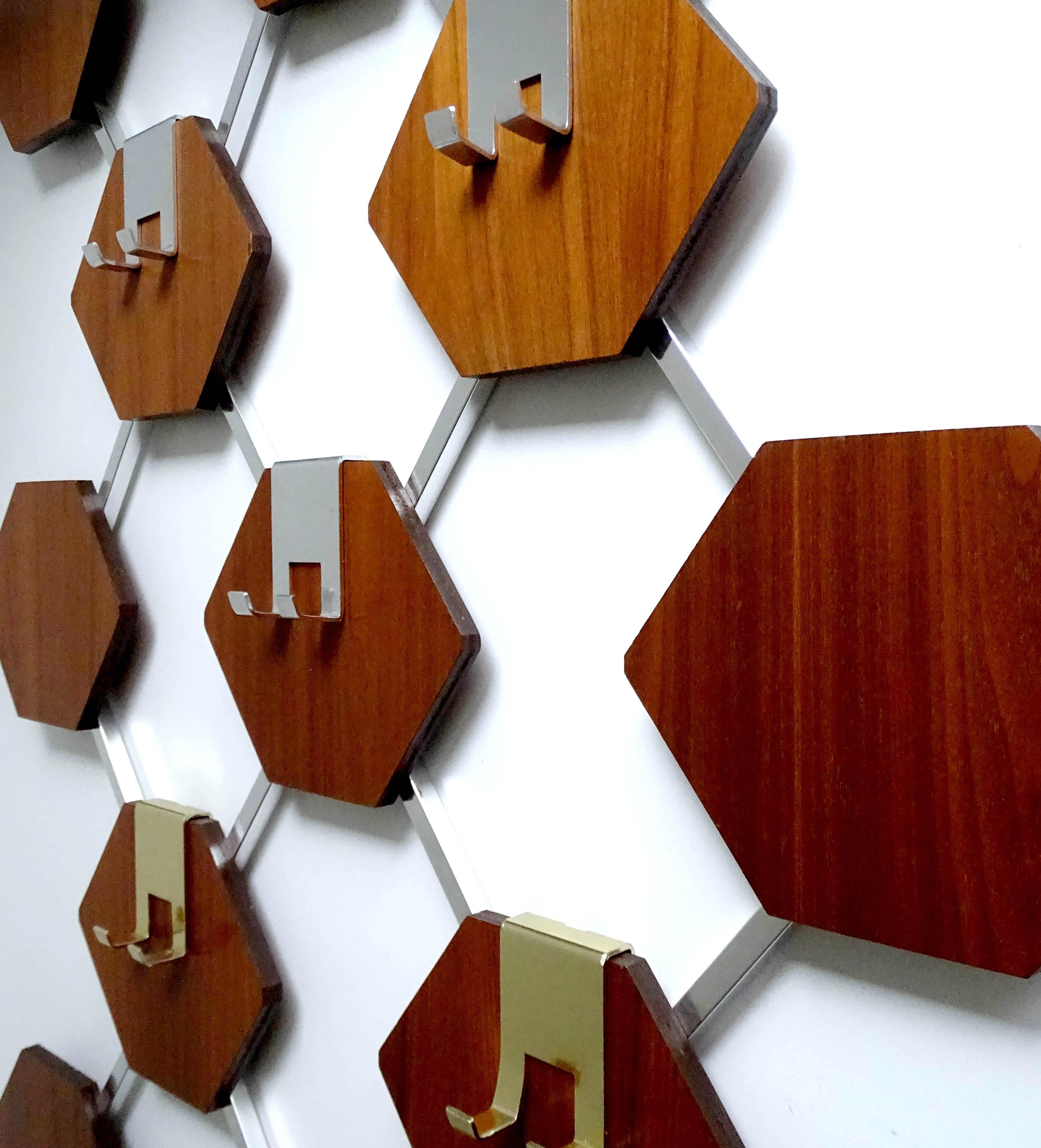 Large Midcentury Danish Modern Wall Mounted Teak Coat Rack, 1960s For Sale 6