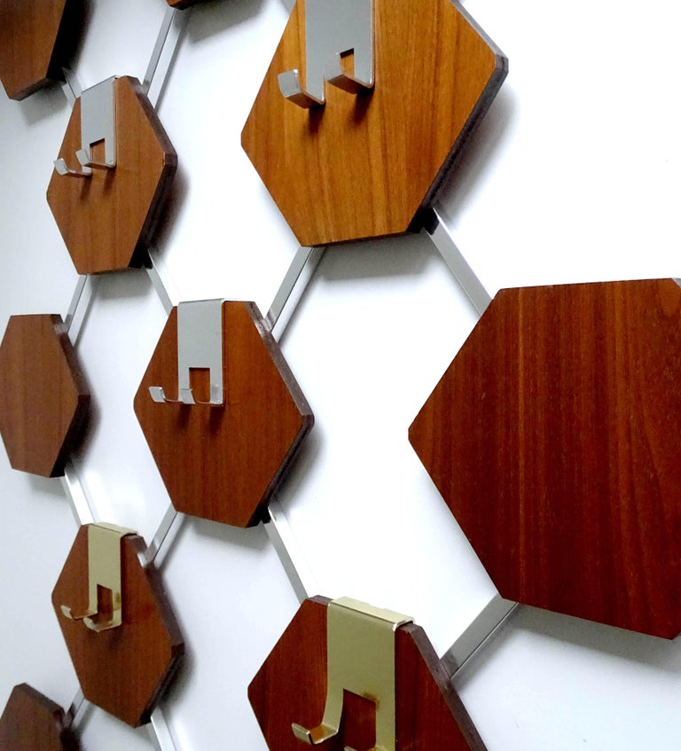 Large Midcentury Danish Modern Wall Mounted Teak Coat Rack, 1960s For