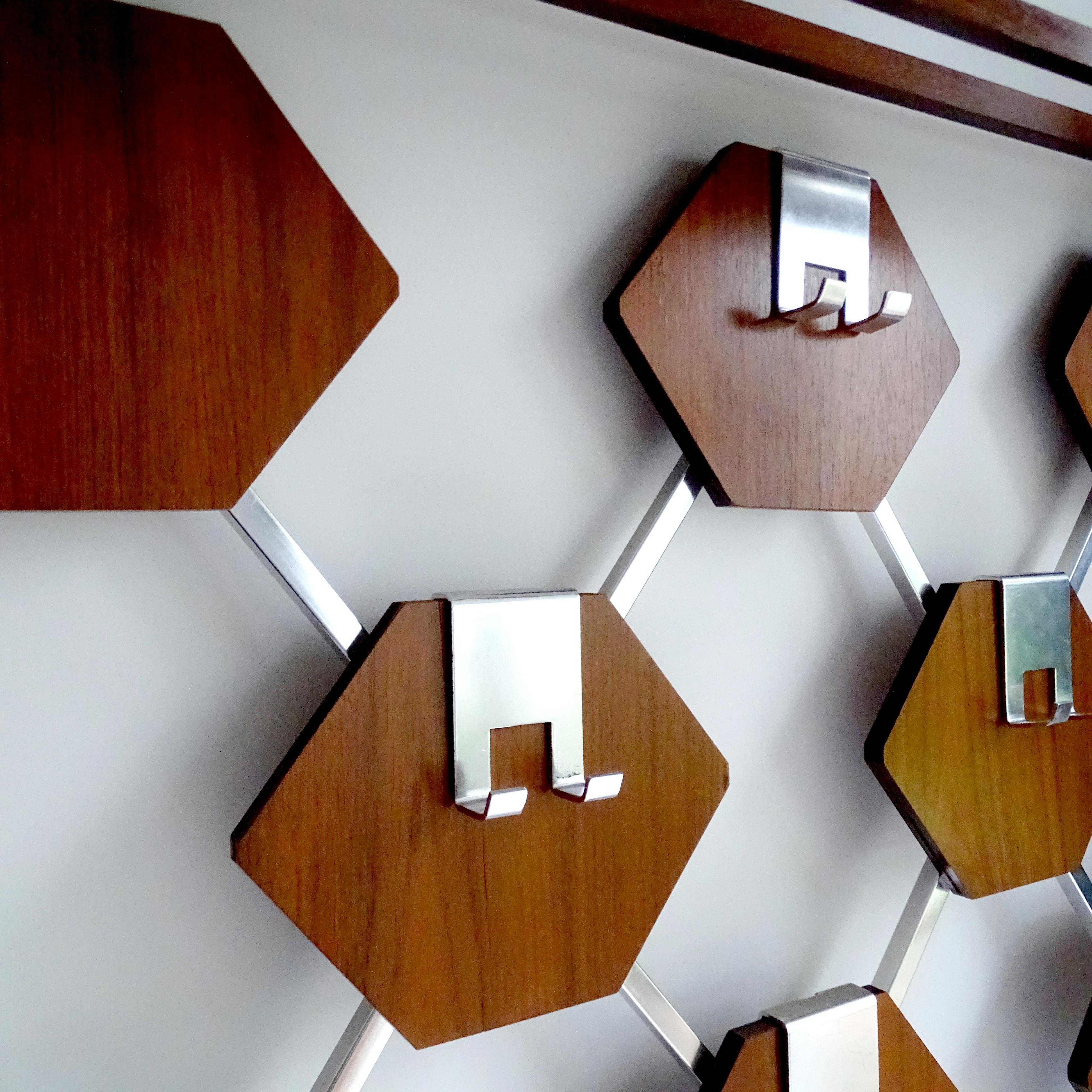 Large Midcentury Danish Modern Wall Mounted Teak Coat Rack, 1960s For Sale 7