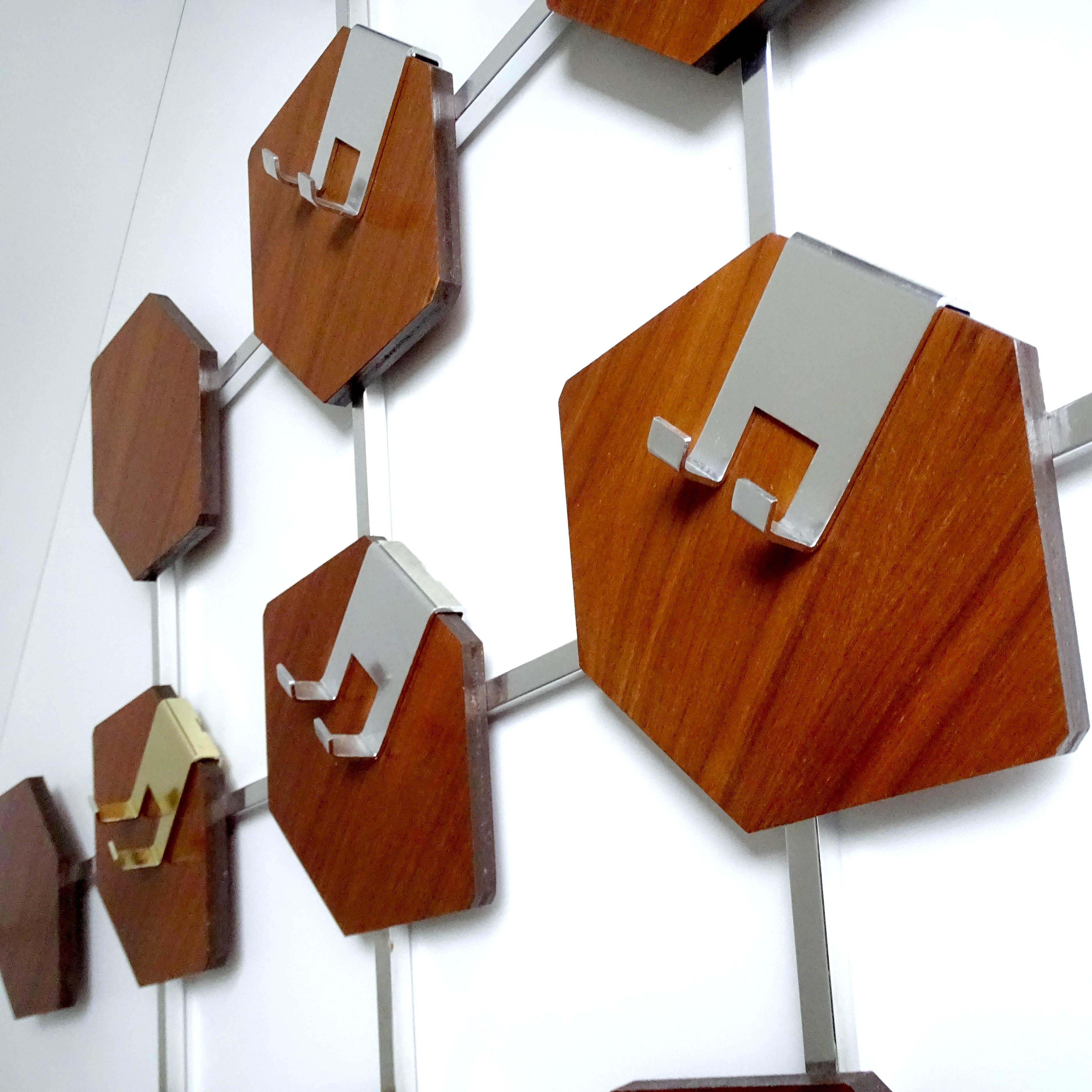 Large Midcentury Danish Modern Wall Mounted Teak Coat Rack, 1960s For Sale 8