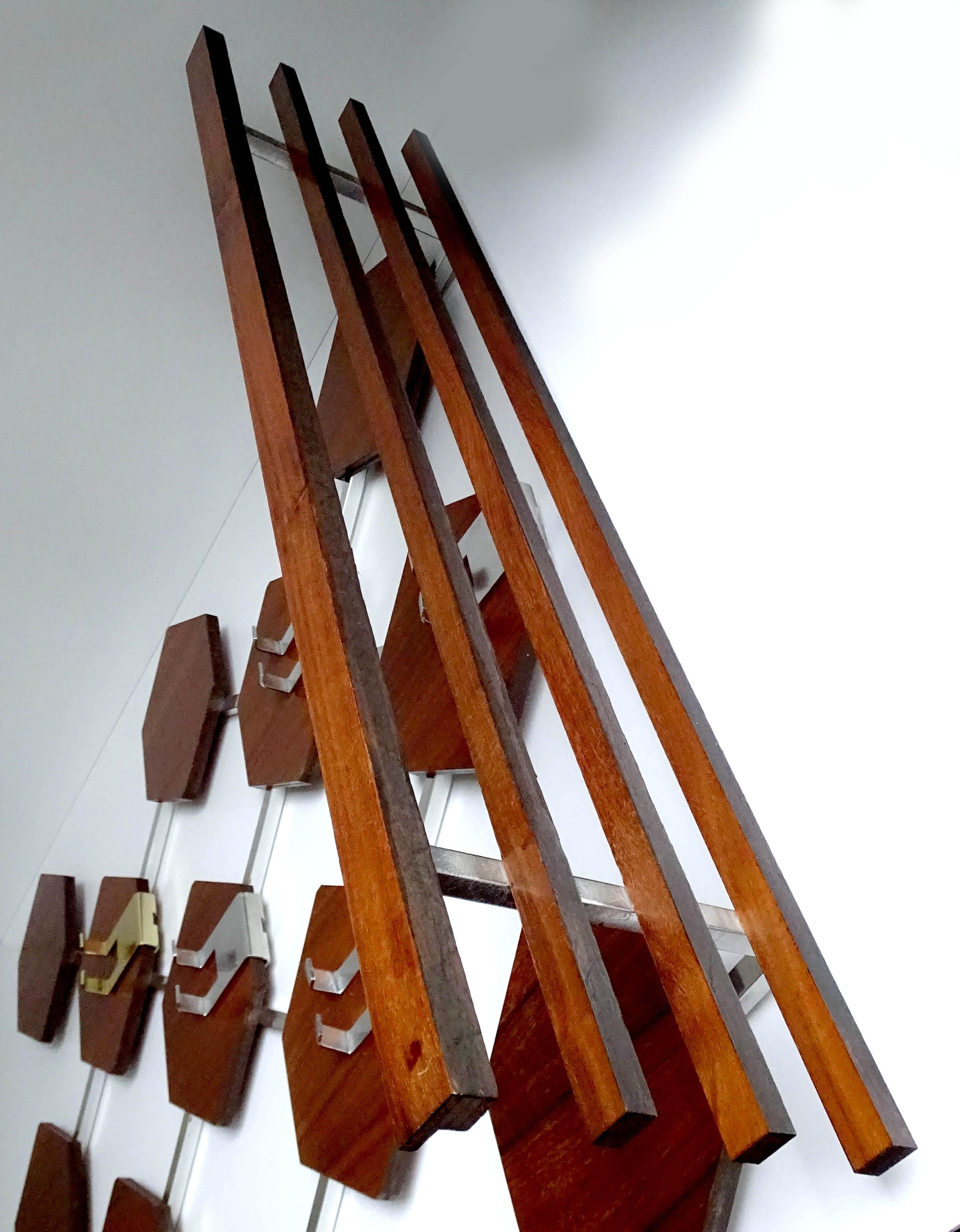 Large Midcentury Danish Modern Wall Mounted Teak Coat Rack, 1960s For Sale 11
