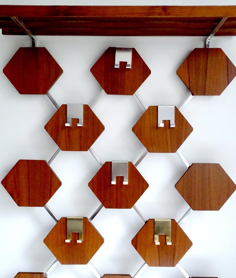 Large Midcentury Danish Modern Wall Mounted Teak Coat Rack, 1960s For