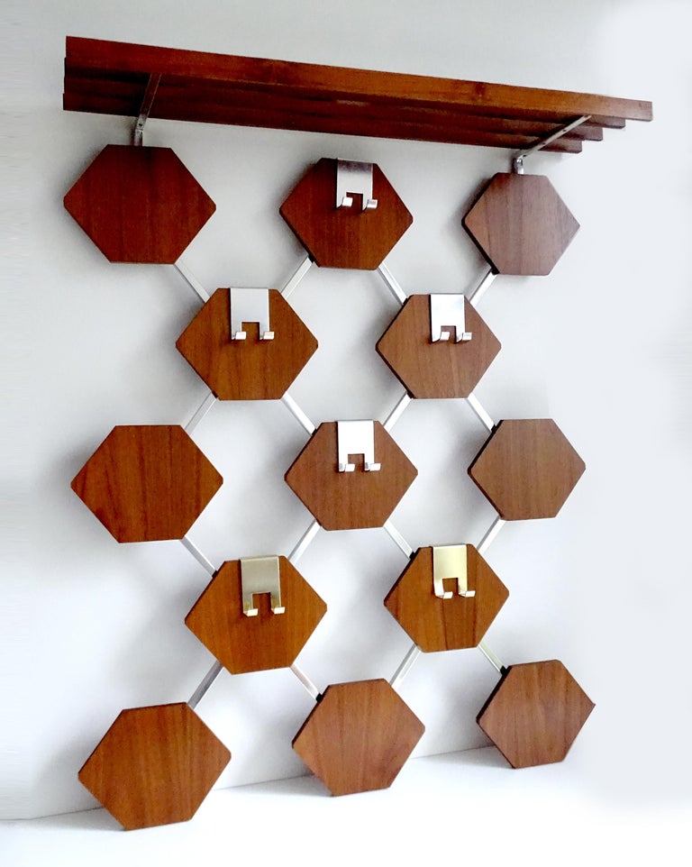 Large Midcentury Danish Modern Wall Mounted Teak Coat Rack, 1960s For