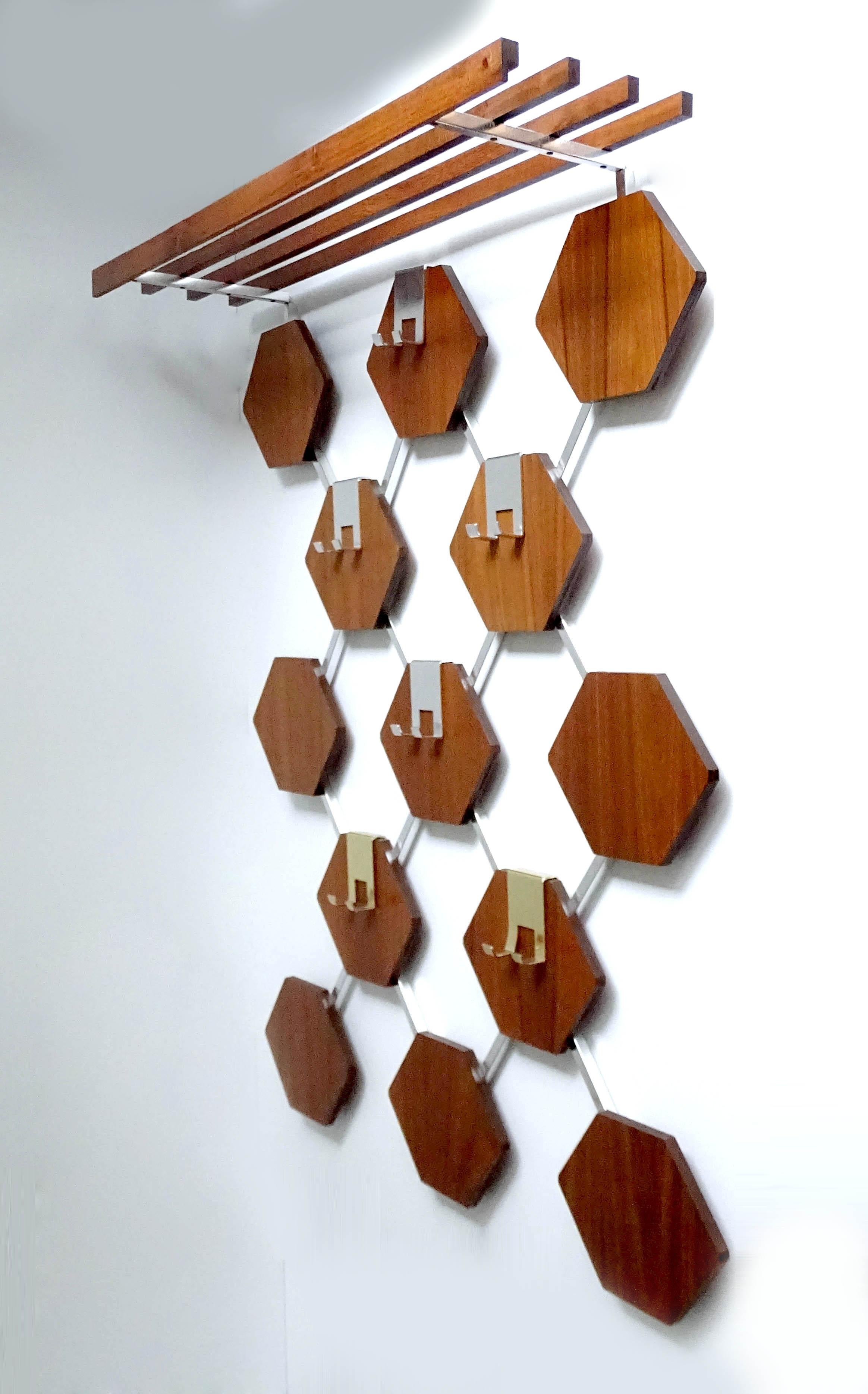 Mid-20th Century Large Midcentury Danish Modern Wall Mounted Teak Coat Rack, 1960s For Sale