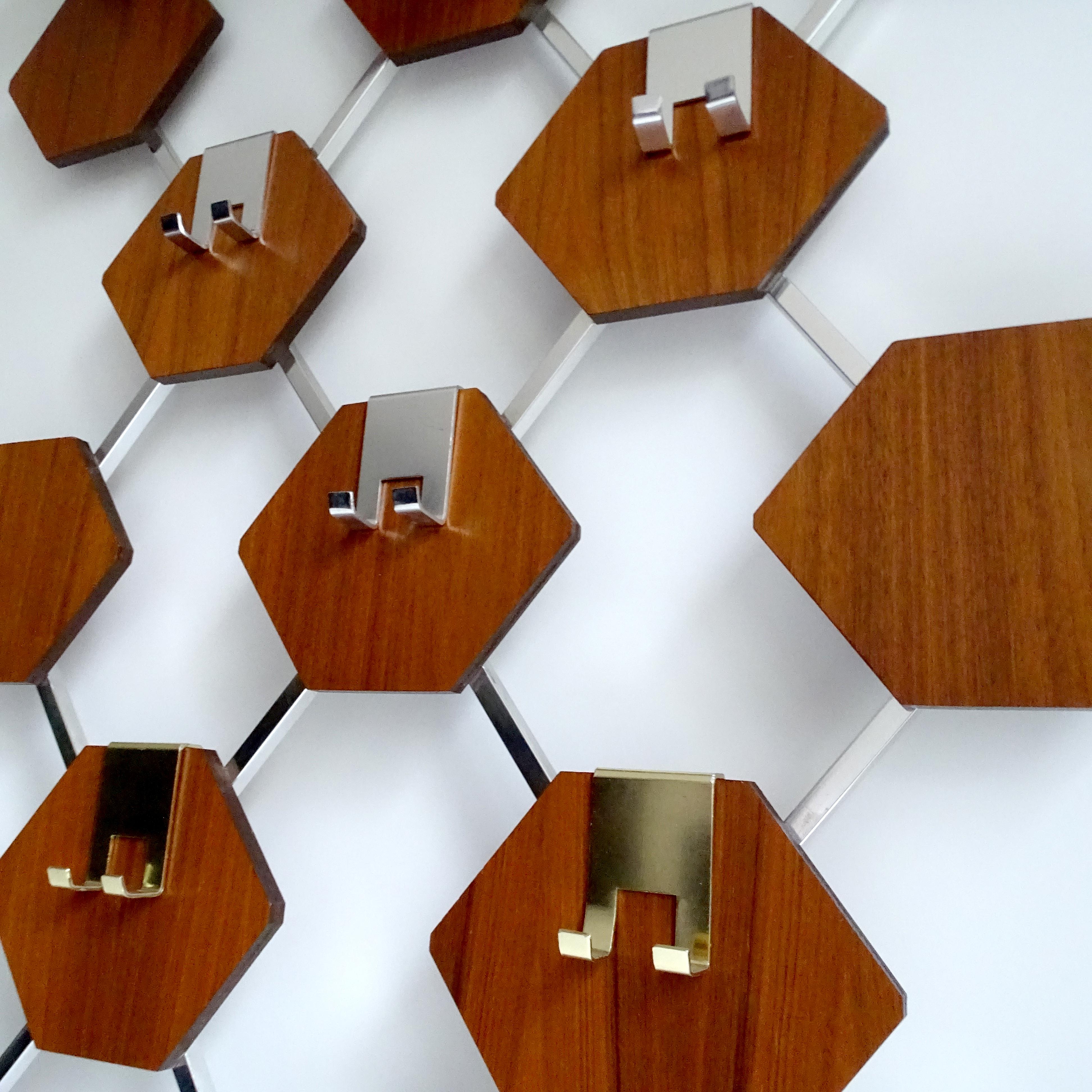 Large Midcentury Danish Modern Wall Mounted Teak Coat Rack, 1960s For Sale 2