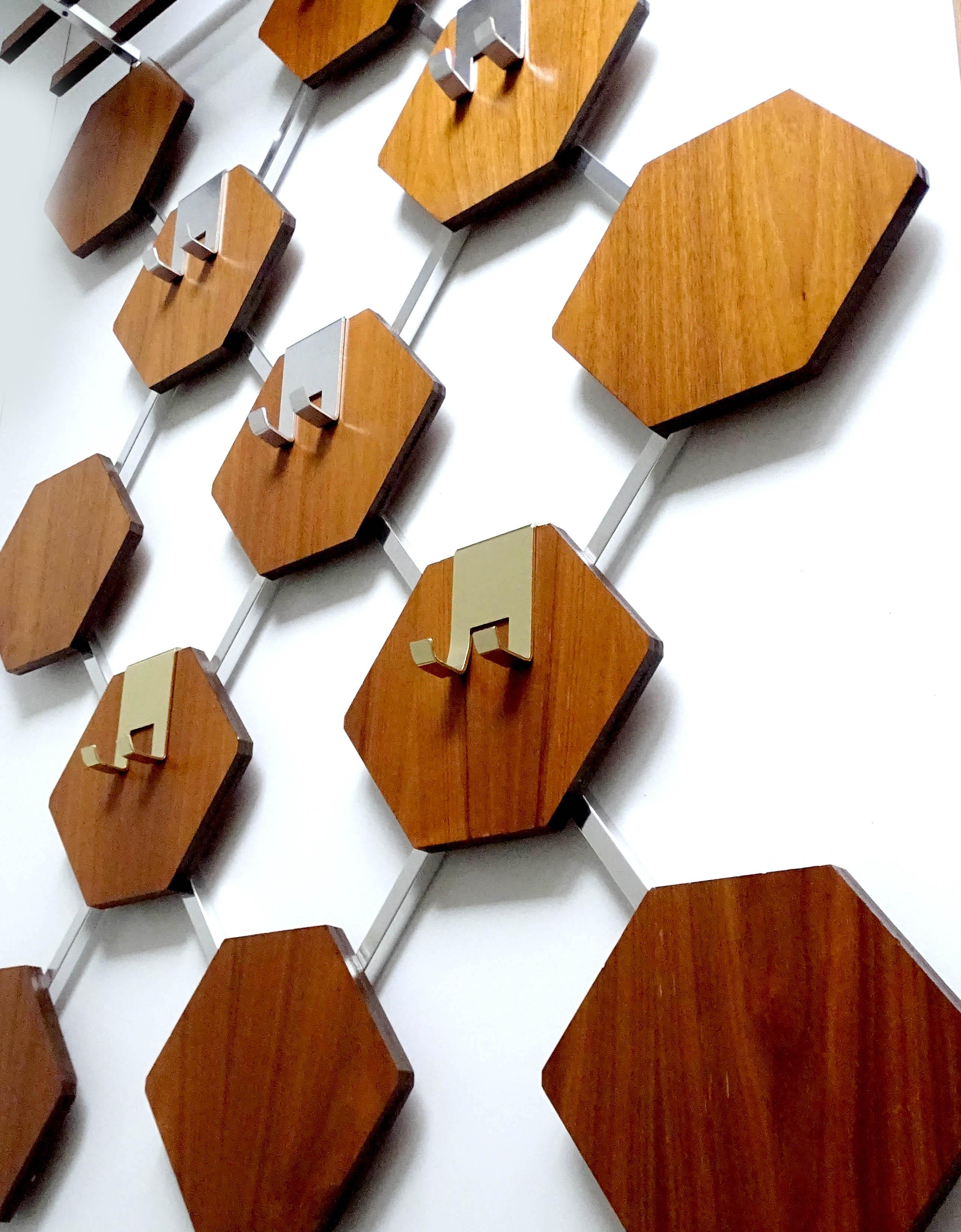Large Midcentury Danish Modern Wall Mounted Teak Coat Rack, 1960s For Sale 3
