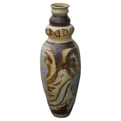 Large Midcentury Danish or German Modern Stoneware Vase with Abstract Design Large Midcentury Danish or German Modern Stoneware Vase with Abstract Design