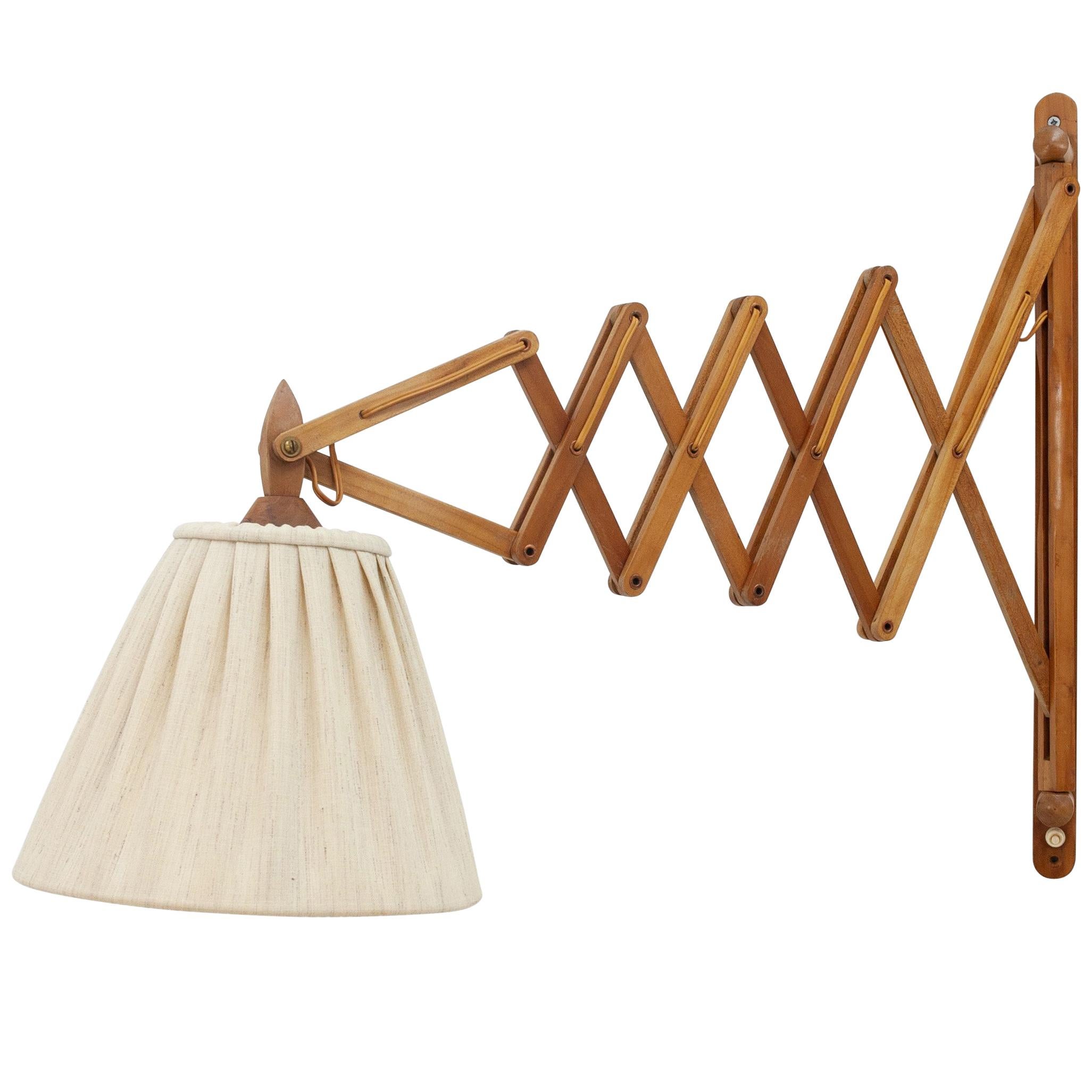 Large Midcentury Danish Wooden Scissor Lamp