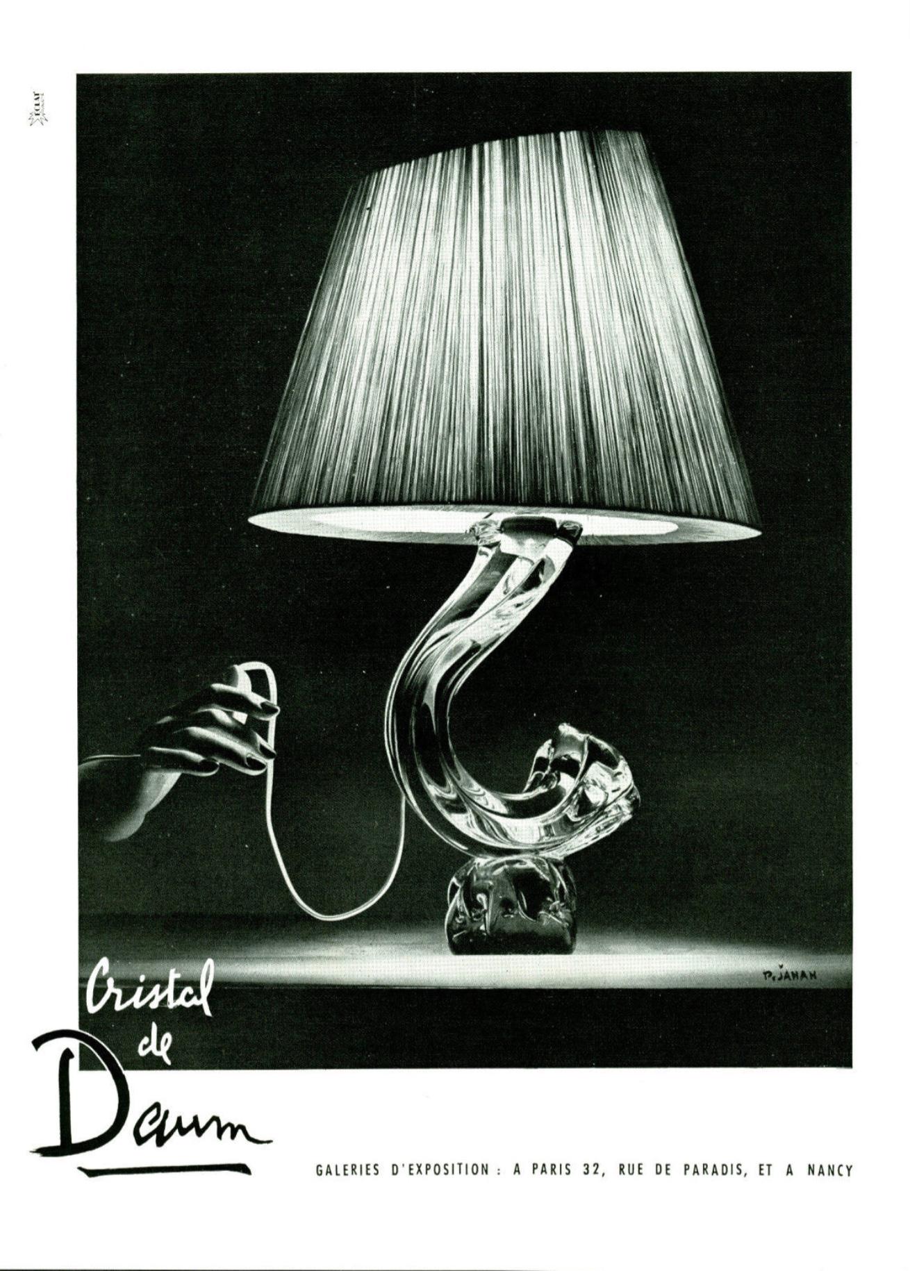 Art Glass Large Midcentury Daum Nancy Art Crystal Glass Table Lamp, 1950s, France For Sale