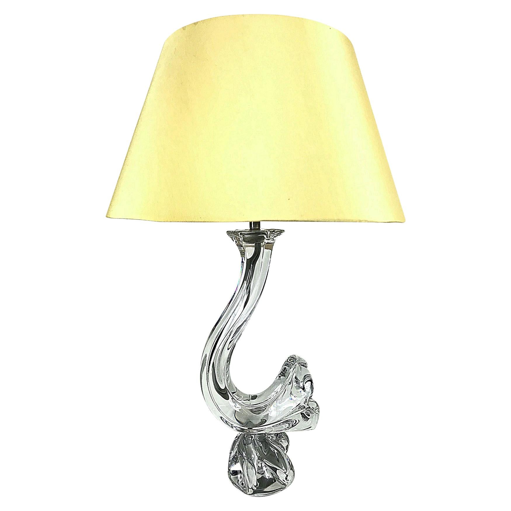 Large Midcentury Daum Nancy Art Crystal Glass Table Lamp, 1950s, France For Sale
