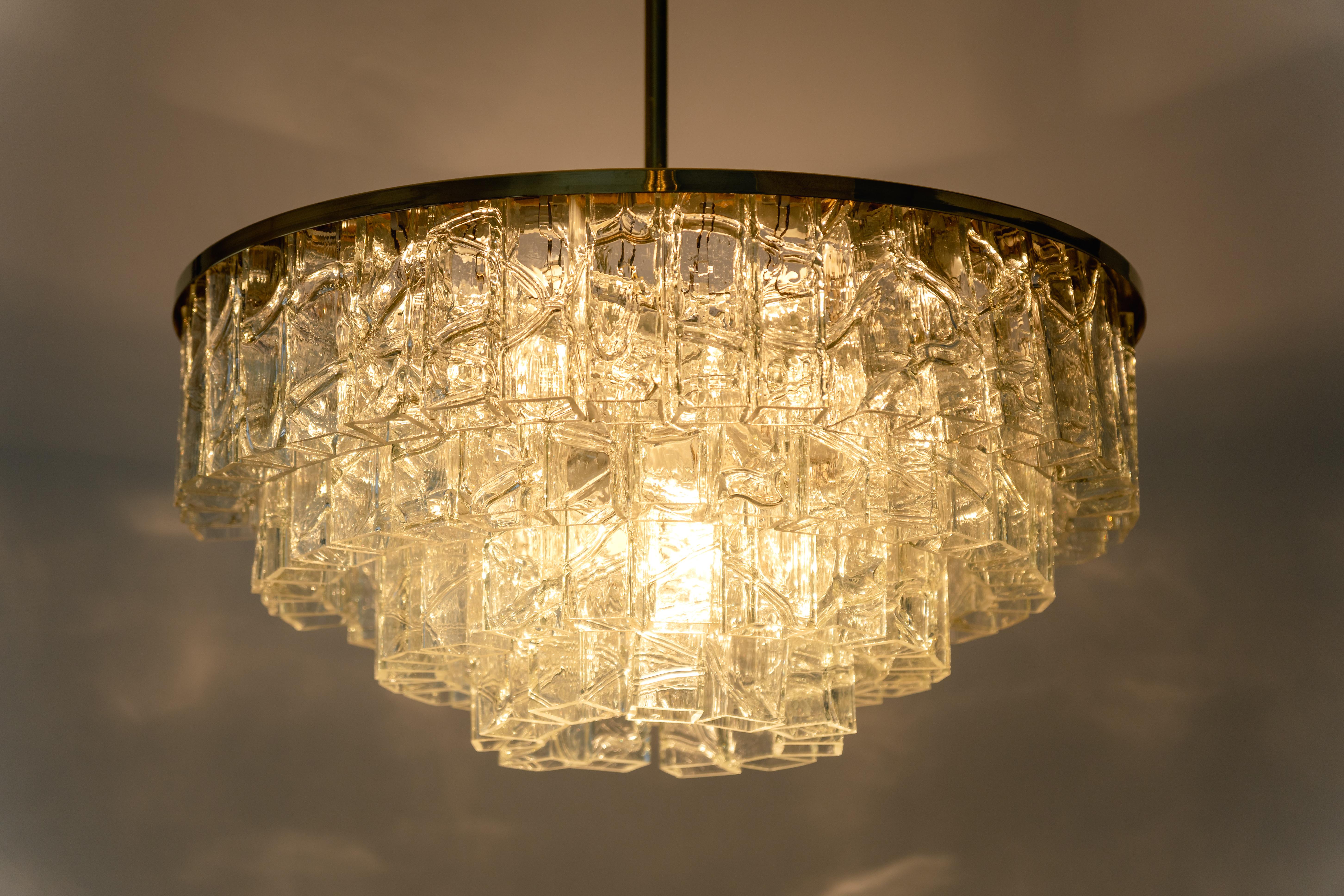 Mid-Century Modern Large Midcentury Doria Chandelier Ice Glass, 1960s, Germany For Sale