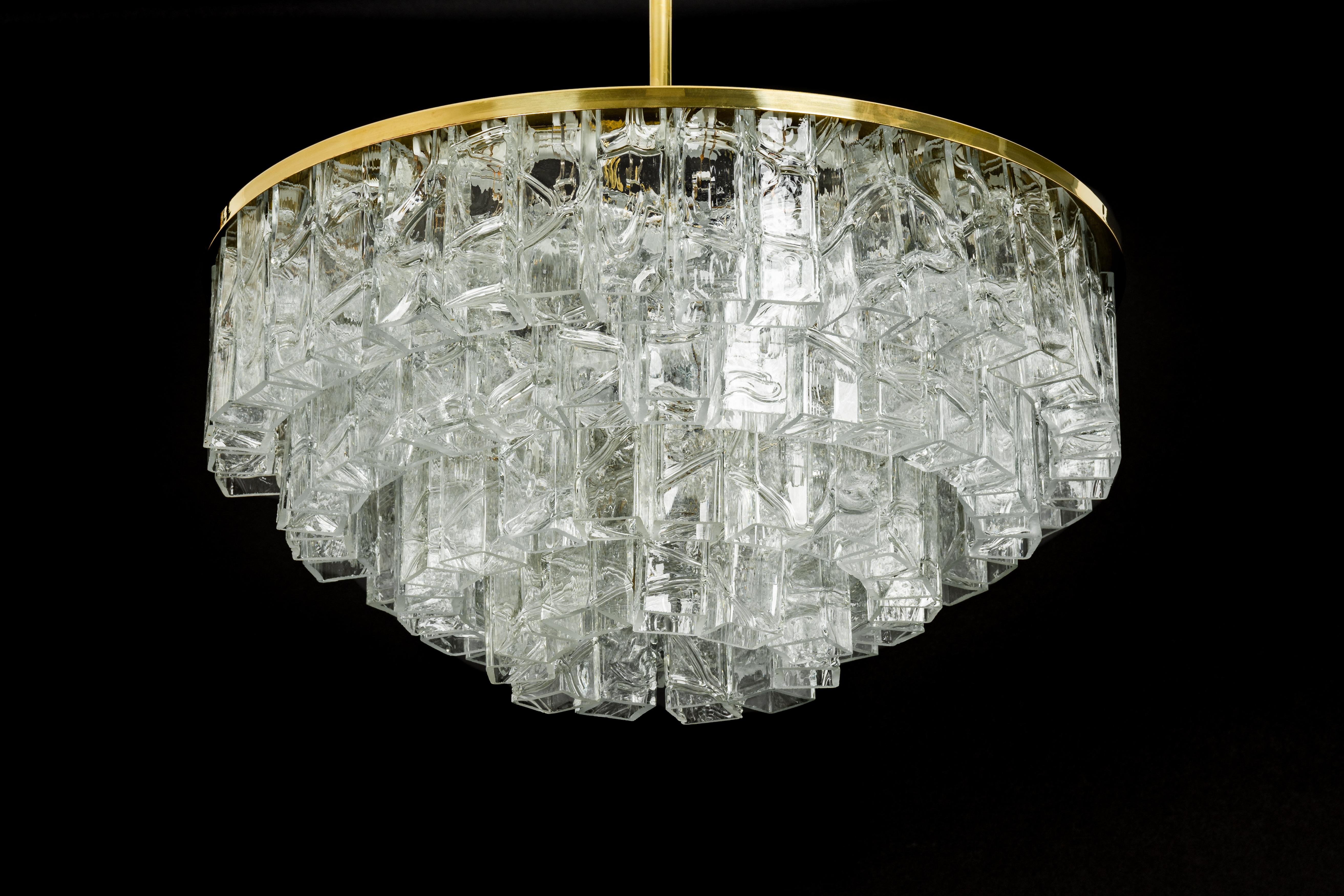 Mid-20th Century Large Midcentury Doria Chandelier Ice Glass, 1960s, Germany For Sale