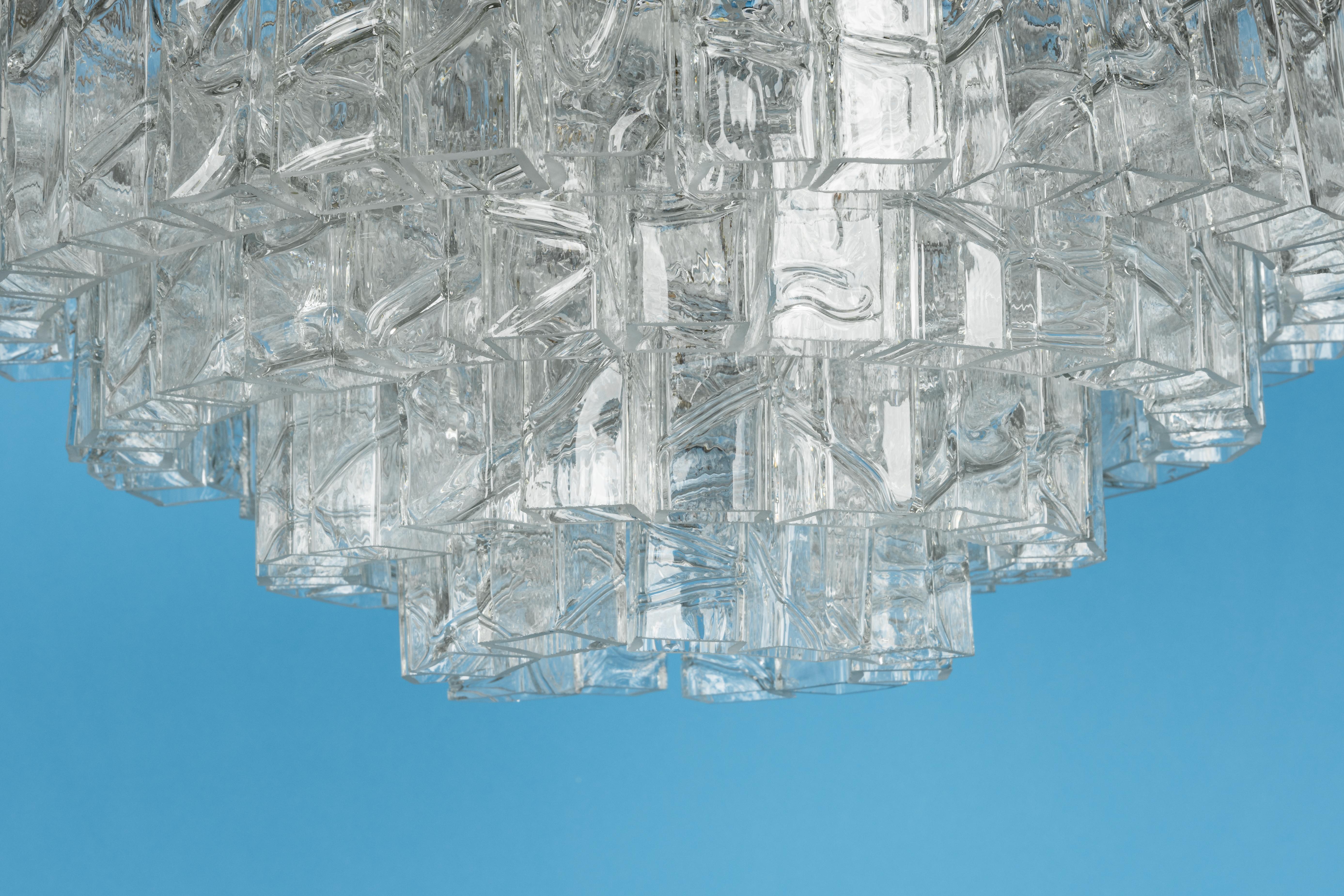 Large Midcentury Doria Chandelier Ice Glass, 1960s, Germany For Sale 1