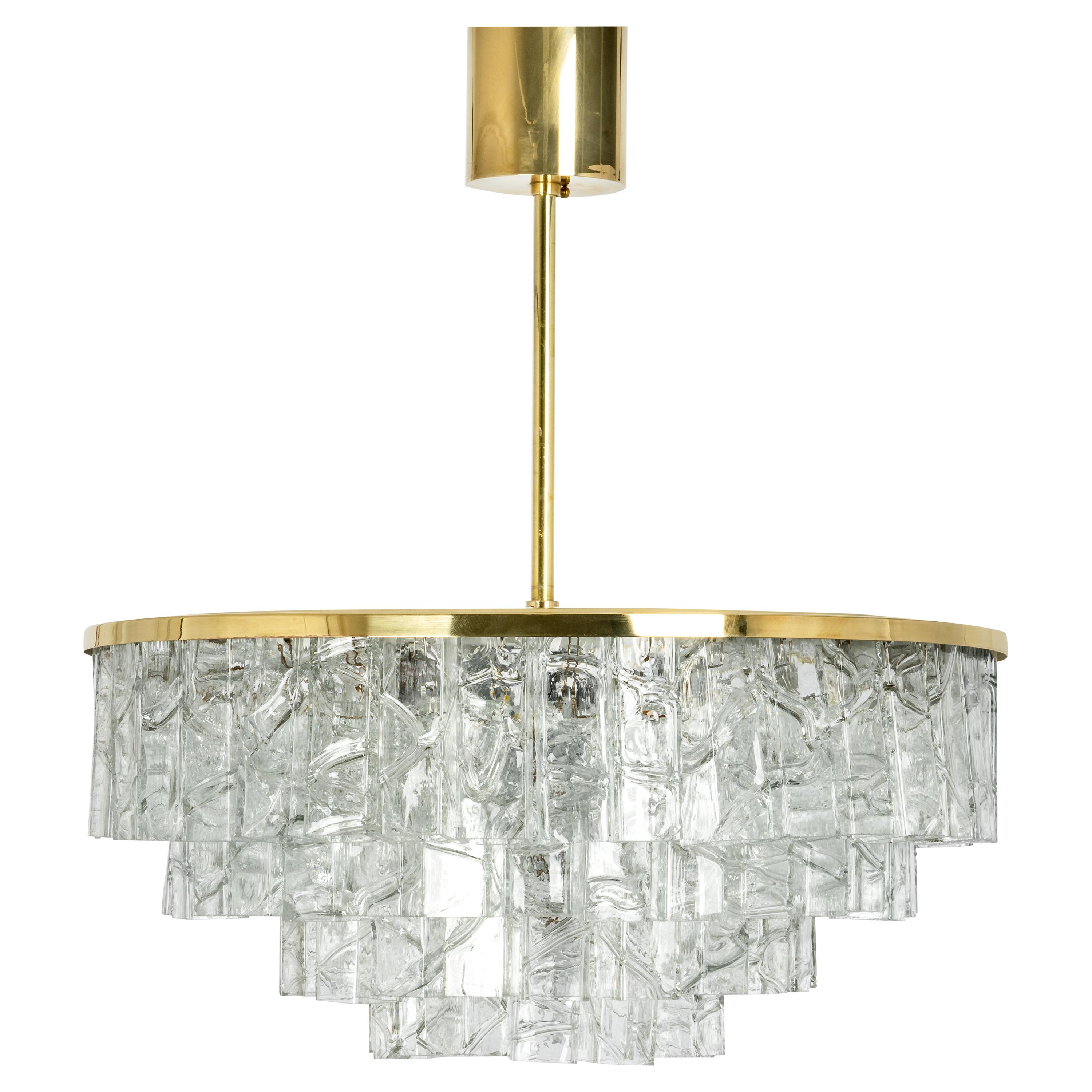 Large Midcentury Doria Chandelier Ice Glass, 1960s, Germany For Sale