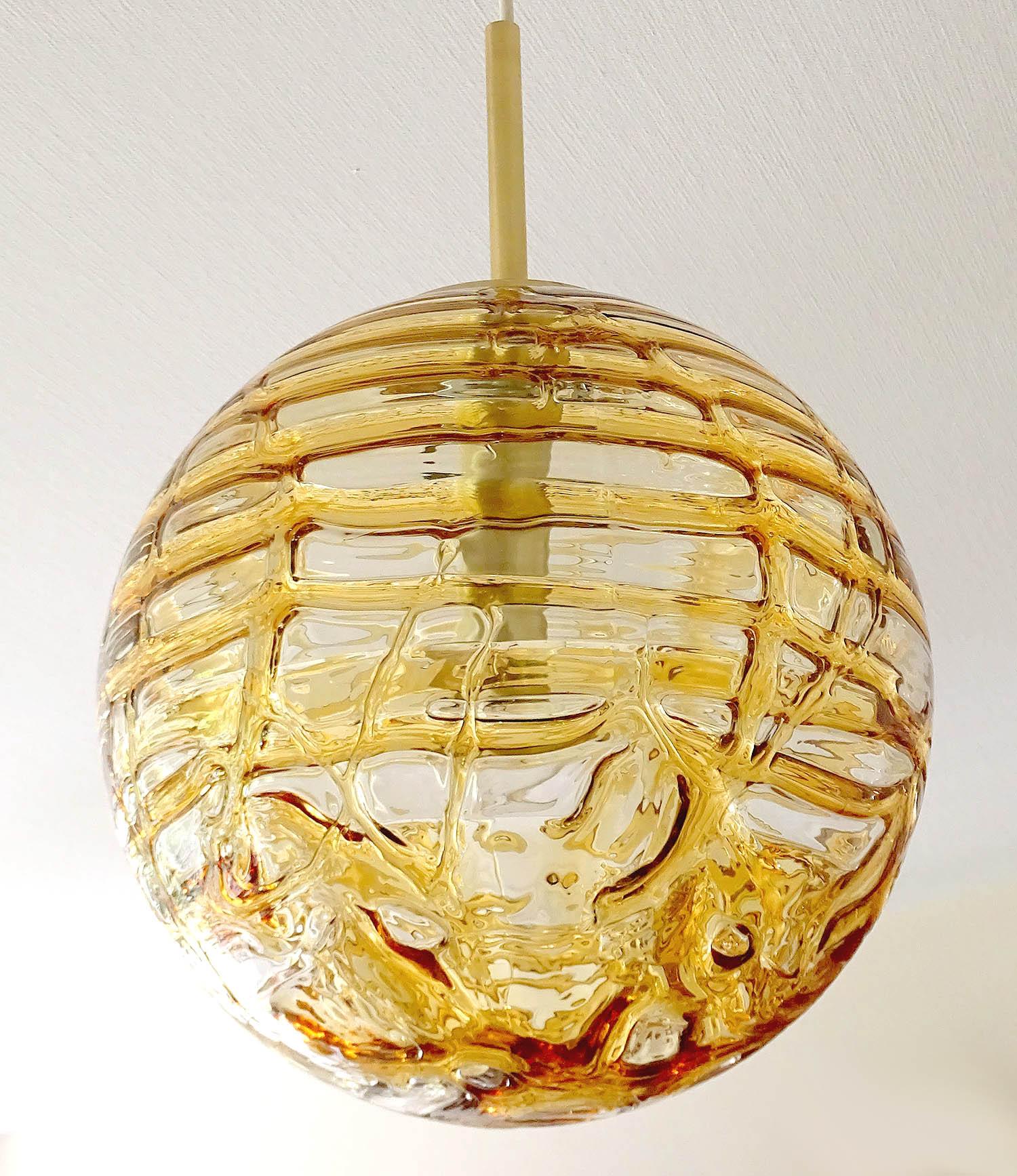 Large MidCentury Doria Murano Glass Globe Brass Pendant Chandelier  5
