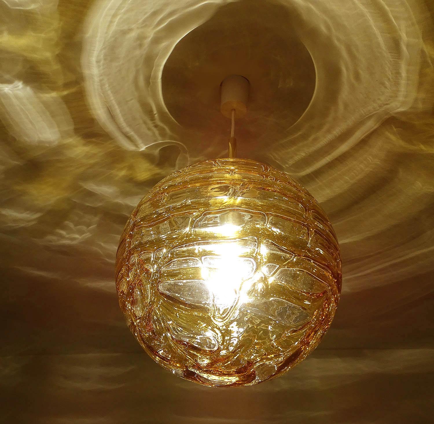  Large MidCentury Doria Murano Glass Globe Brass Pendant Chandelier  6