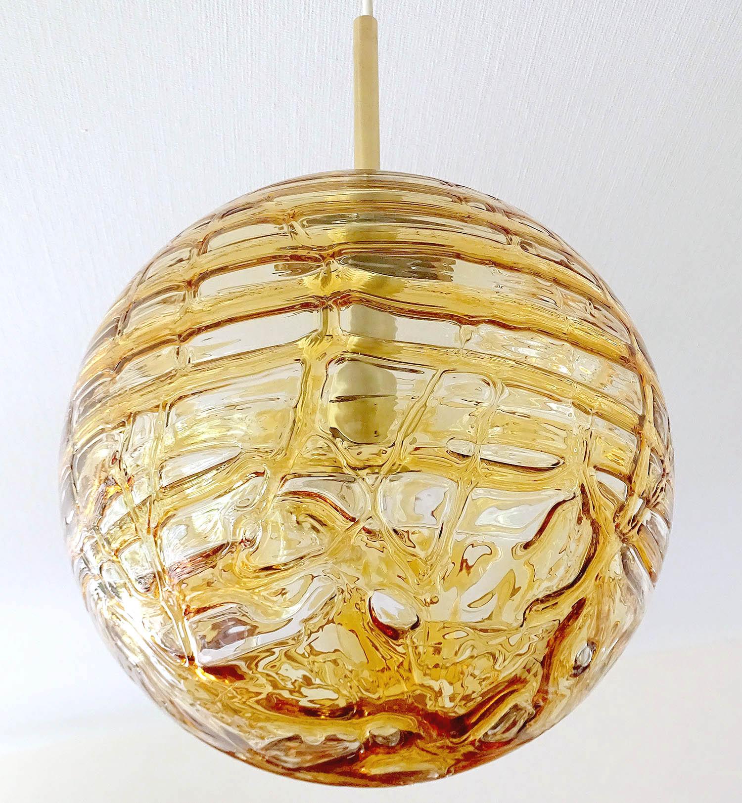  Large MidCentury Doria Murano Glass Globe Brass Pendant Chandelier  7