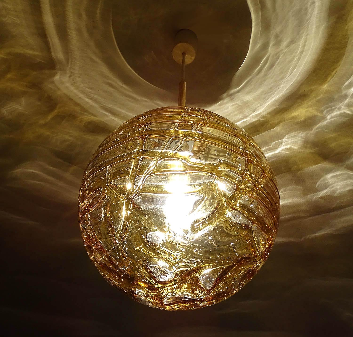  Large MidCentury Doria Murano Glass Globe Brass Pendant Chandelier  8