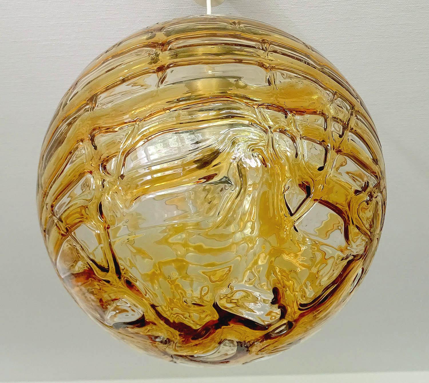  Large MidCentury Doria Murano Glass Globe Brass Pendant Chandelier  9
