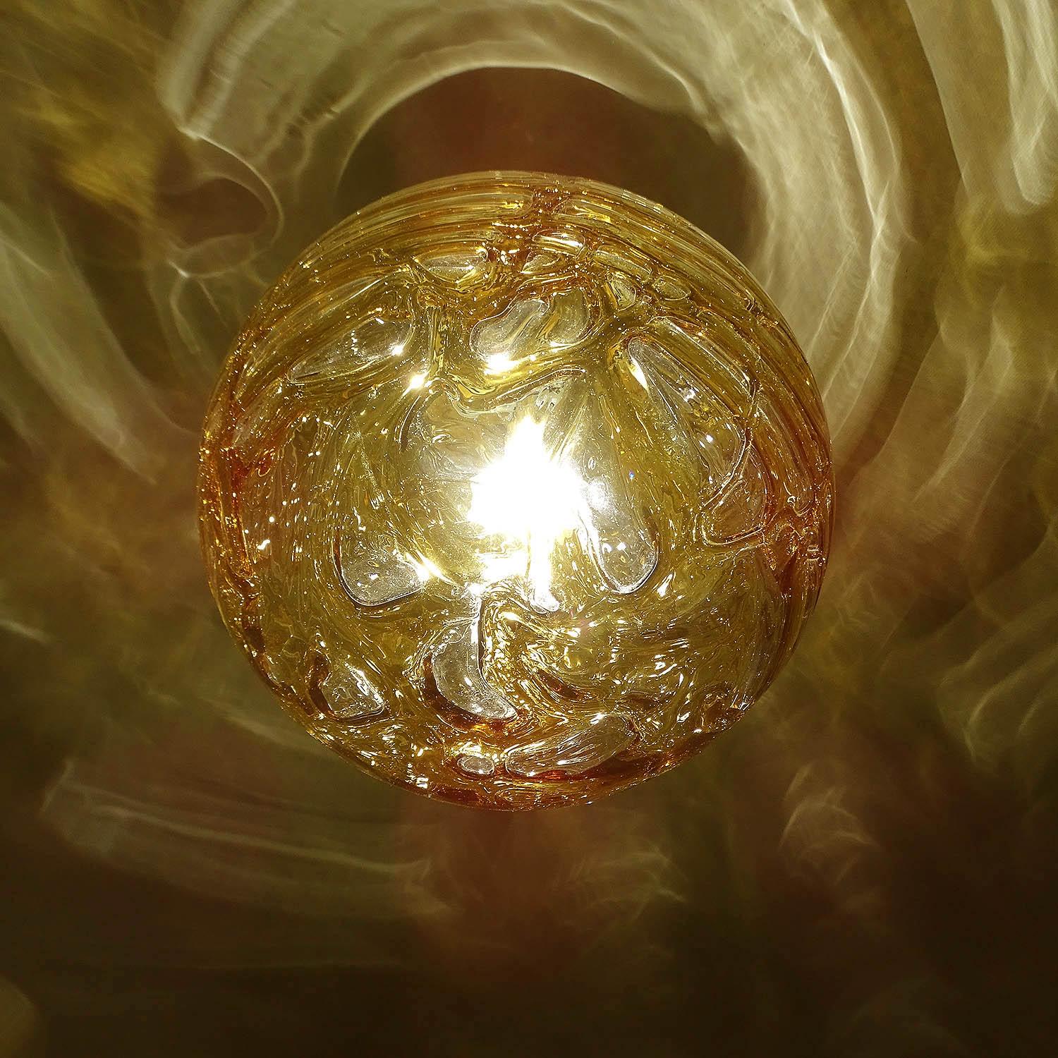 Large MidCentury Doria Murano Glass Globe Brass Pendant Chandelier  10