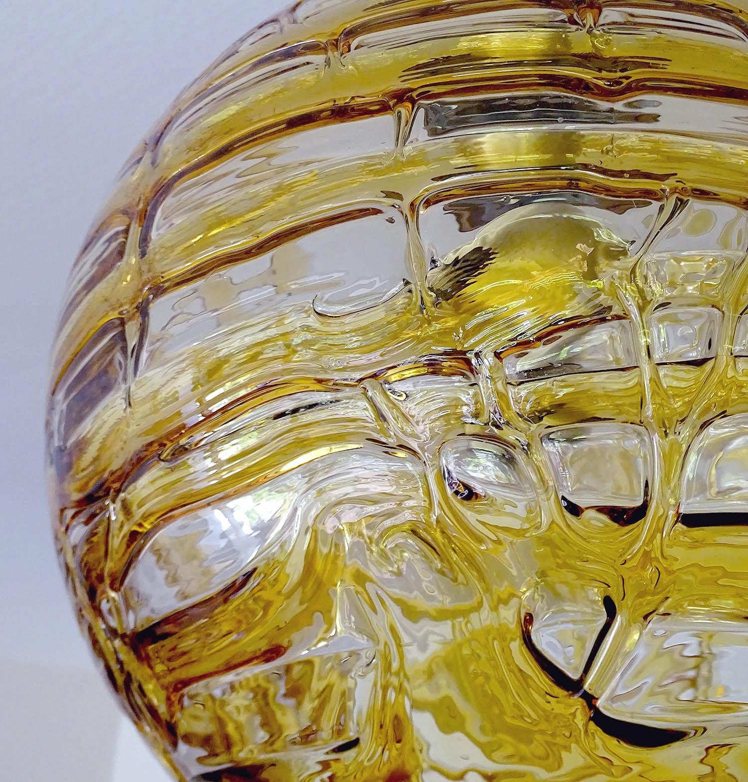  Large MidCentury Doria Murano Glass Globe Brass Pendant Chandelier  11