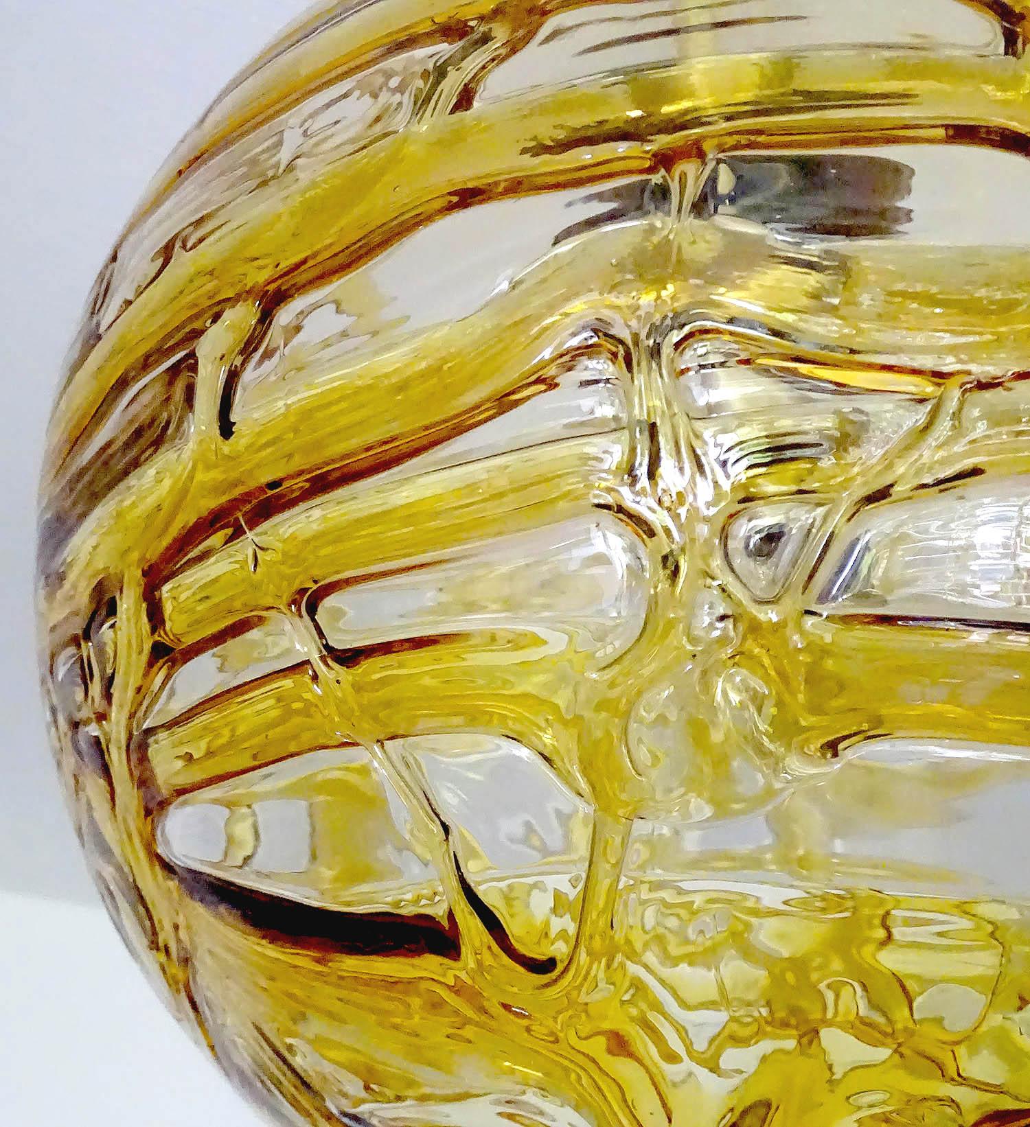  Large MidCentury Doria Murano Glass Globe Brass Pendant Chandelier  12