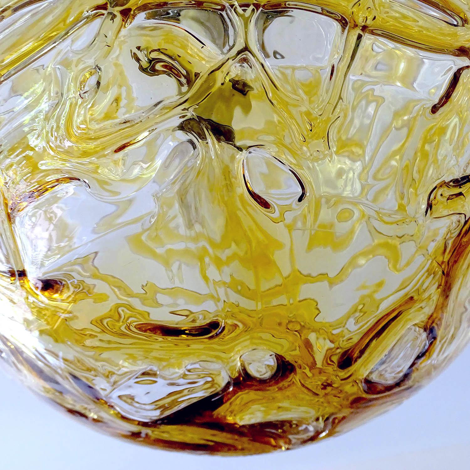  Large MidCentury Doria Murano Glass Globe Brass Pendant Chandelier  13