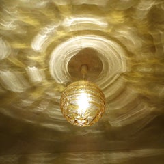 Large MidCentury Doria Murano Glass Globe Brass Pendant Chandelier