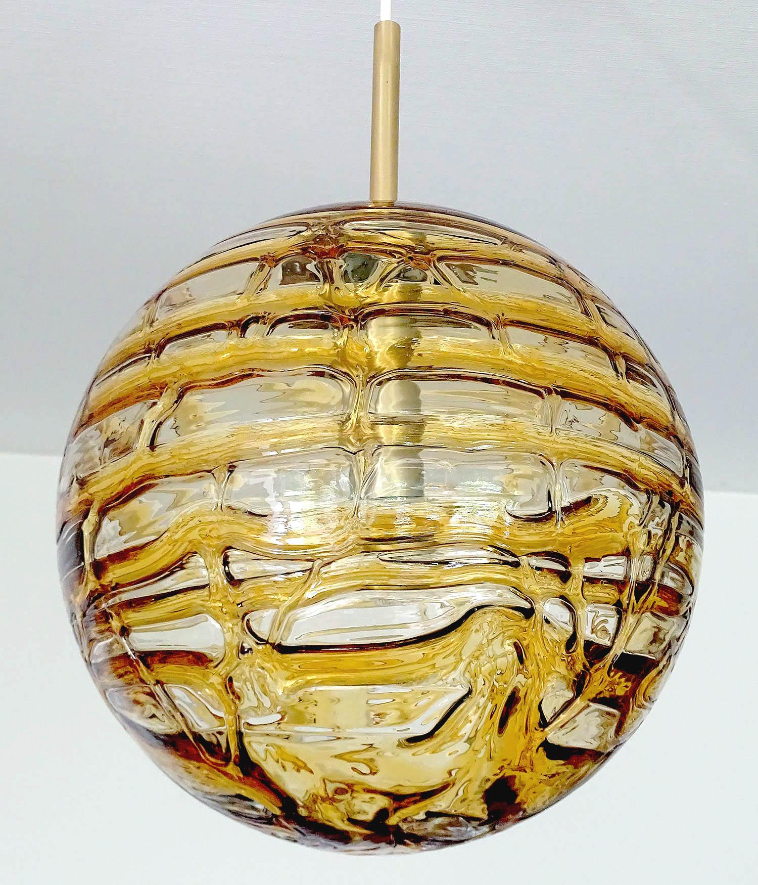 Mid-Century Modern  Large MidCentury Doria Murano Glass Globe Brass Pendant Chandelier 