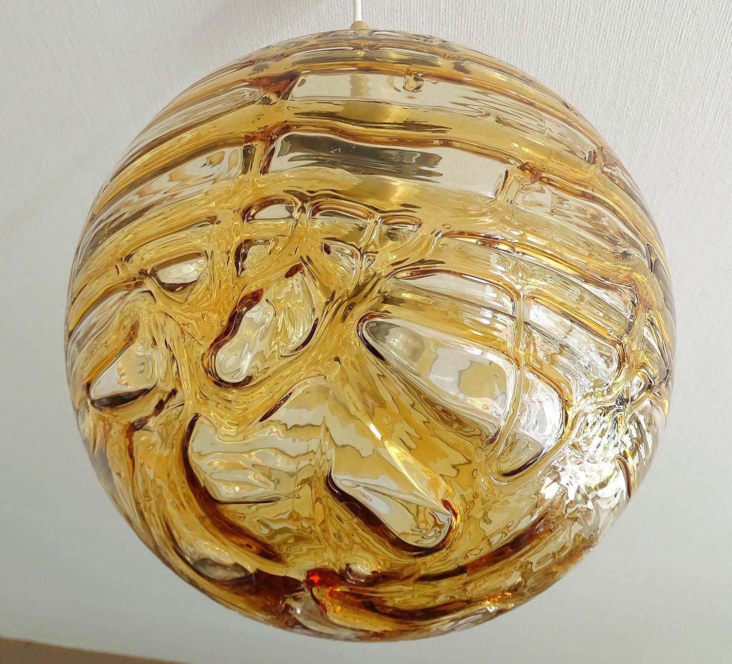  Large MidCentury Doria Murano Glass Globe Brass Pendant Chandelier  1