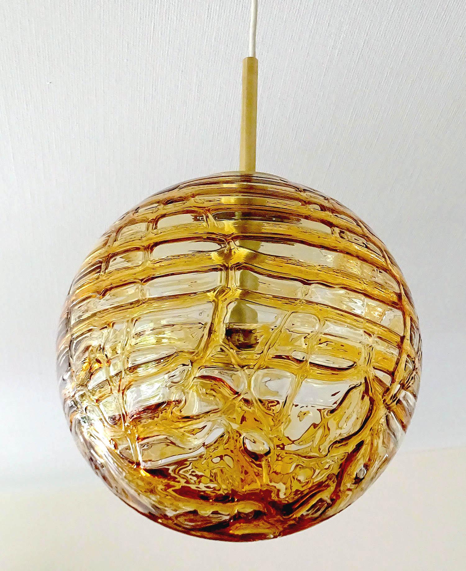  Large MidCentury Doria Murano Glass Globe Brass Pendant Chandelier  3