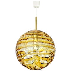 Large MidCentury Doria Murano Glass Globe Brass Pendant Chandelier 