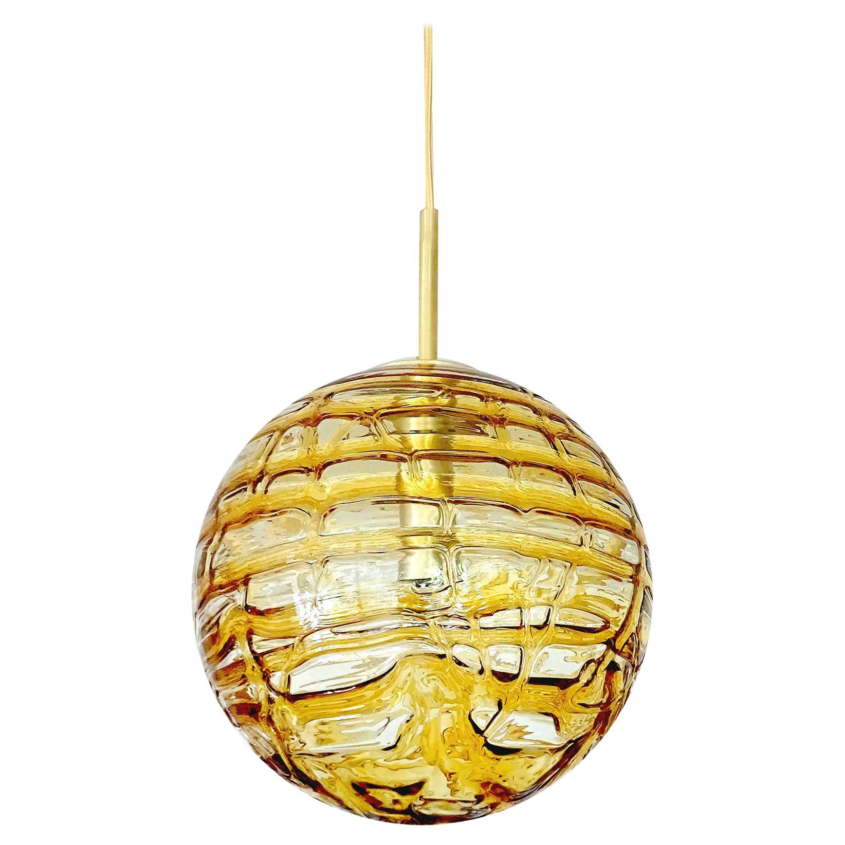 Midcentury Doria Murano  Glass  Brass Pendant Light Chandelier, Gio Ponti Era For Sale