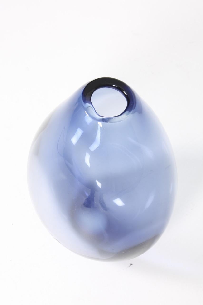 Scandinavian Modern Large Midcentury Drop Vase in Blue Glass by Per Lütken, 1950s