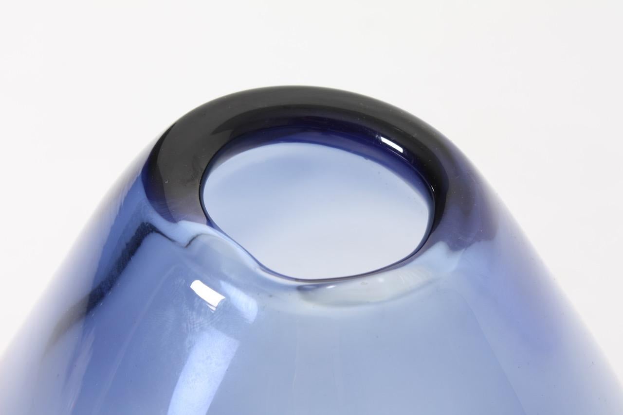 Danish Large Midcentury Drop Vase in Blue Glass by Per Lütken, 1950s